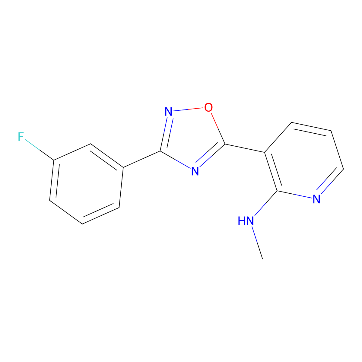 3-[3-(3-fluorophenyl)-1,2,4-oxadiazol-5-yl]-N-methylpyridin-2-amine molecular structure, CAS 2741958-18-7
