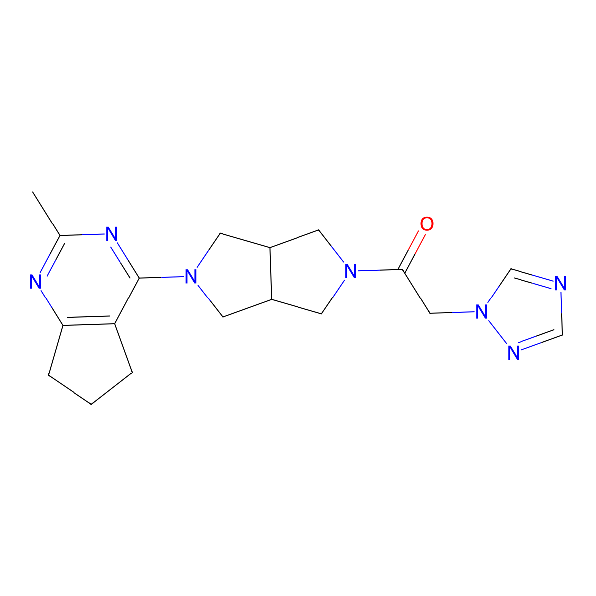 1-(5-{2-methyl-5H,6H,7H-cyclopenta[d]pyrimidin-4-yl}-octahydropyrrolo[3,4-c]pyrrol-2-yl)-2-(1H-1,2,4-triazol-1-yl)ethan-1-one molecular structure, CAS 2741958-21-2
