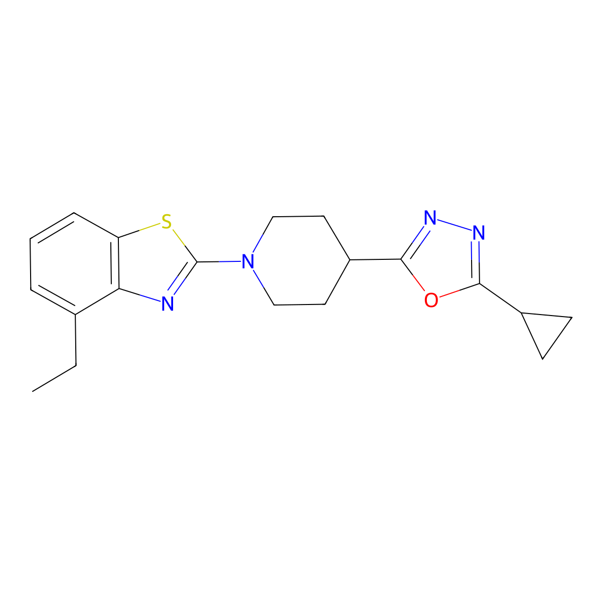 2-[4-(5-Cyclopropyl-1,3,4-oxadiazol-2-yl)piperidin-1-yl]-4-ethyl-1,3-benzothiazole molecular structure, CAS 2741958-22-3