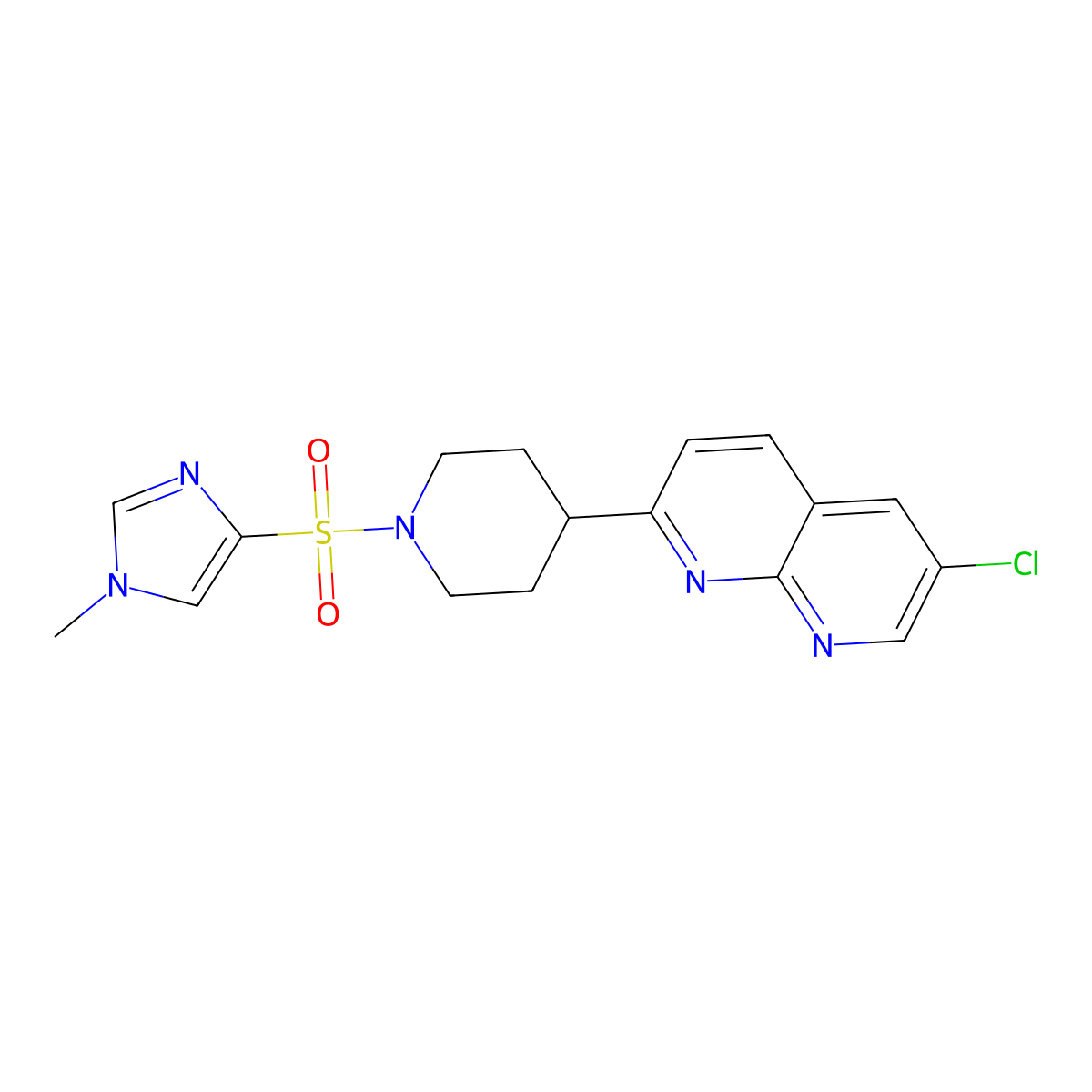 6-chloro-2-{1-[(1-methyl-1H-imidazol-4-yl)sulfonyl]piperidin-4-yl}-1,8-naphthyridine molecular structure, CAS 2741958-24-5