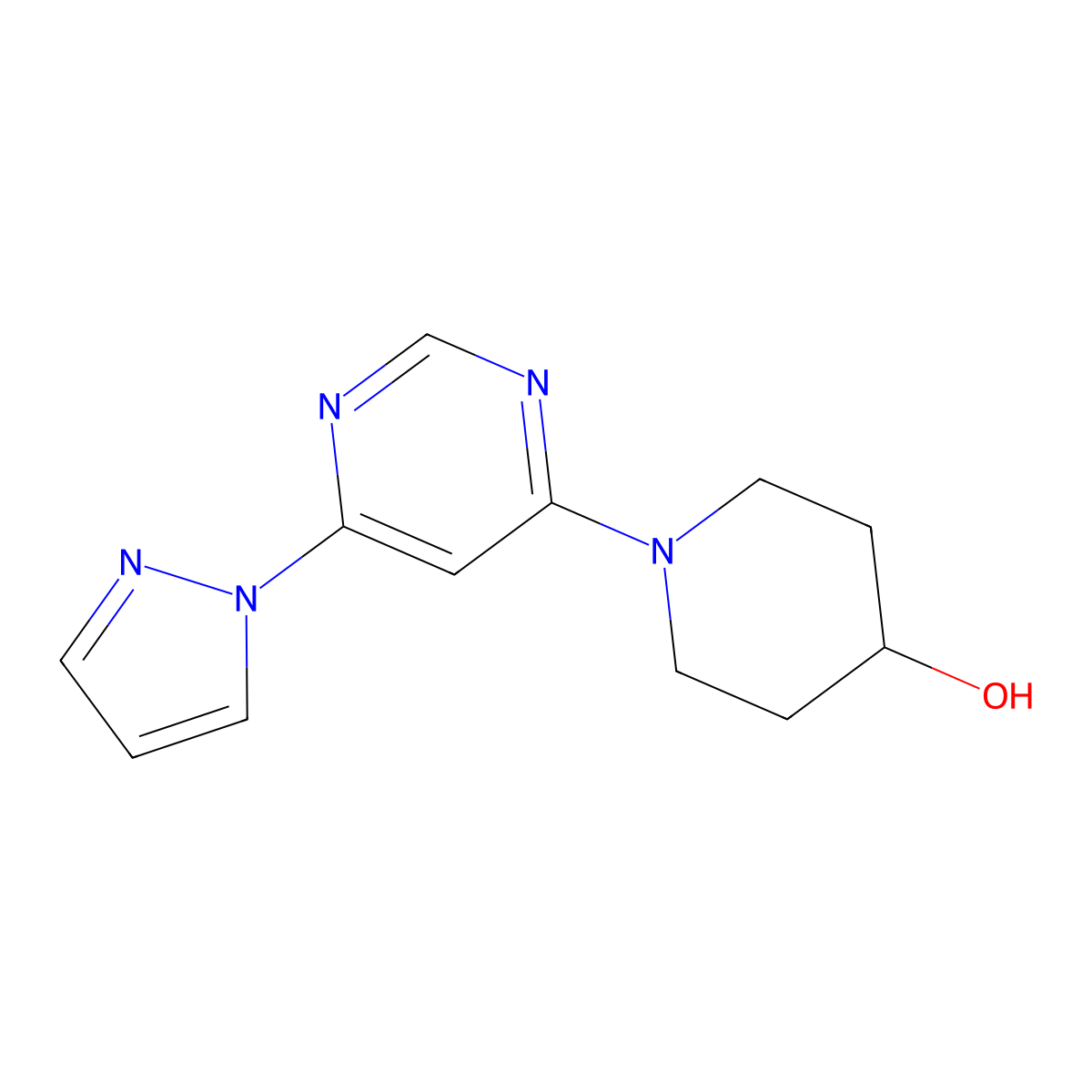 1-[6-(1H-pyrazol-1-yl)pyrimidin-4-yl]piperidin-4-ol molecular structure, CAS 2741958-30-3