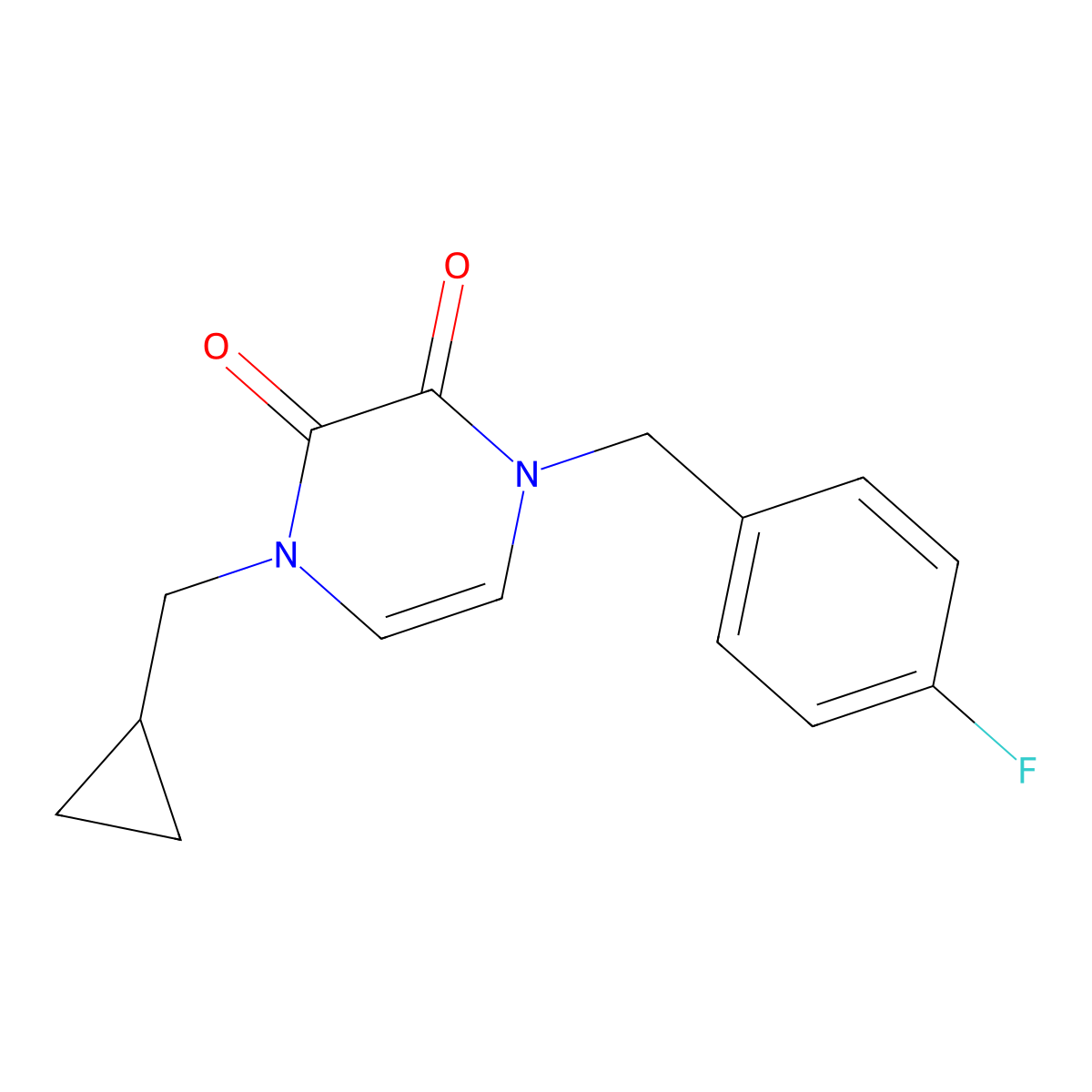 1-(Cyclopropylmethyl)-4-[(4-fluorophenyl)methyl]-1,2,3,4-tetrahydropyrazine-2,3-dione molecular structure, CAS 2741958-34-7