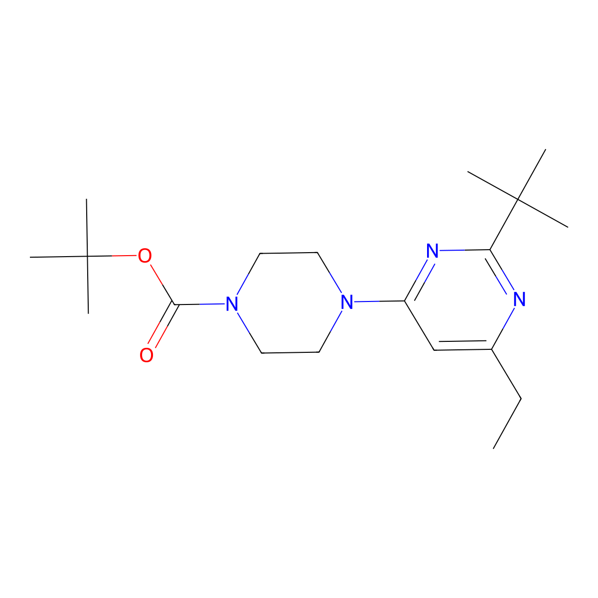 Tert-butyl 4-(2-tert-butyl-6-ethylpyrimidin-4-yl)piperazine-1-carboxylate molecular structure, CAS 2741958-38-1