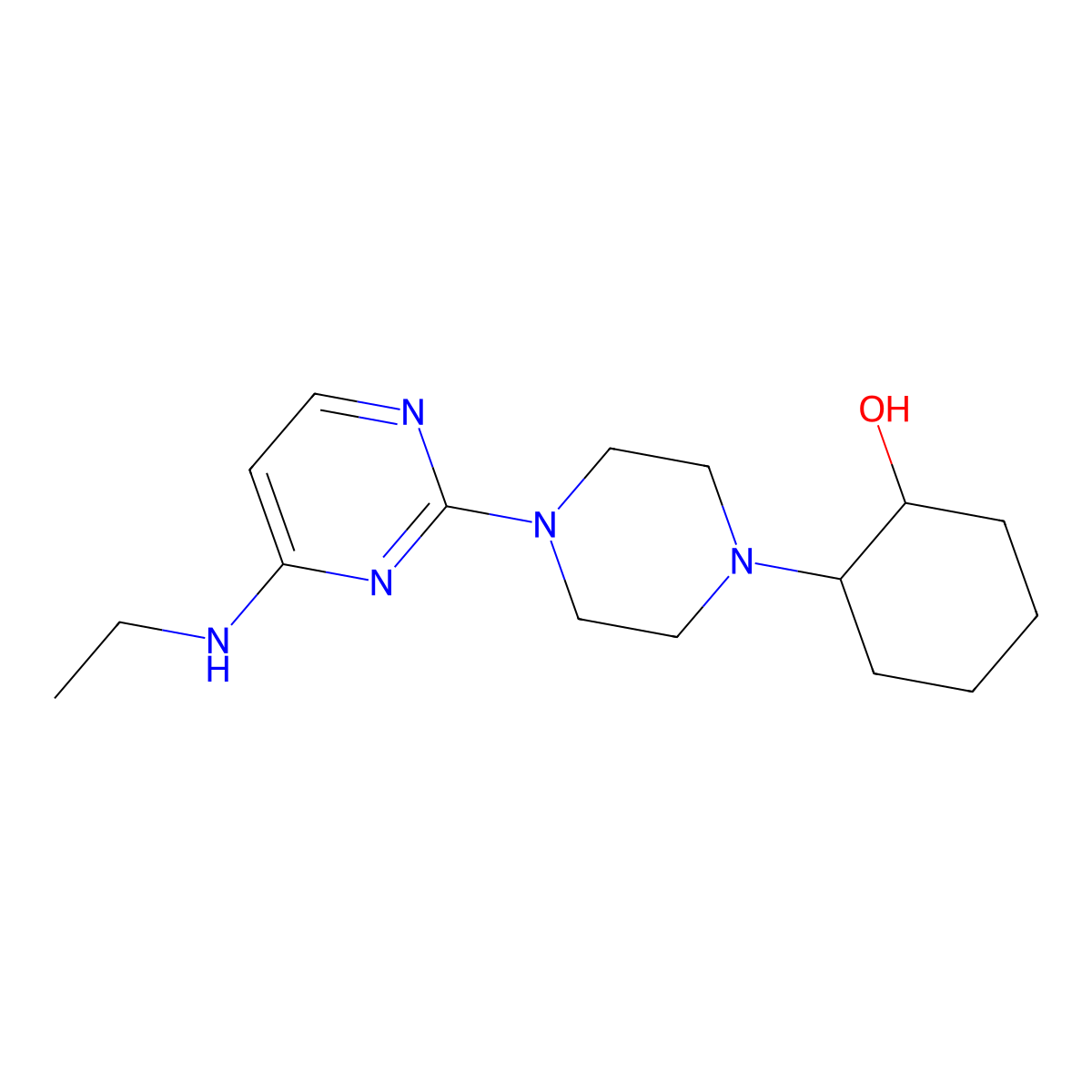 2-{4-[4-(Ethylamino)pyrimidin-2-yl]piperazin-1-yl}cyclohexan-1-ol molecular structure, CAS 2741958-39-2