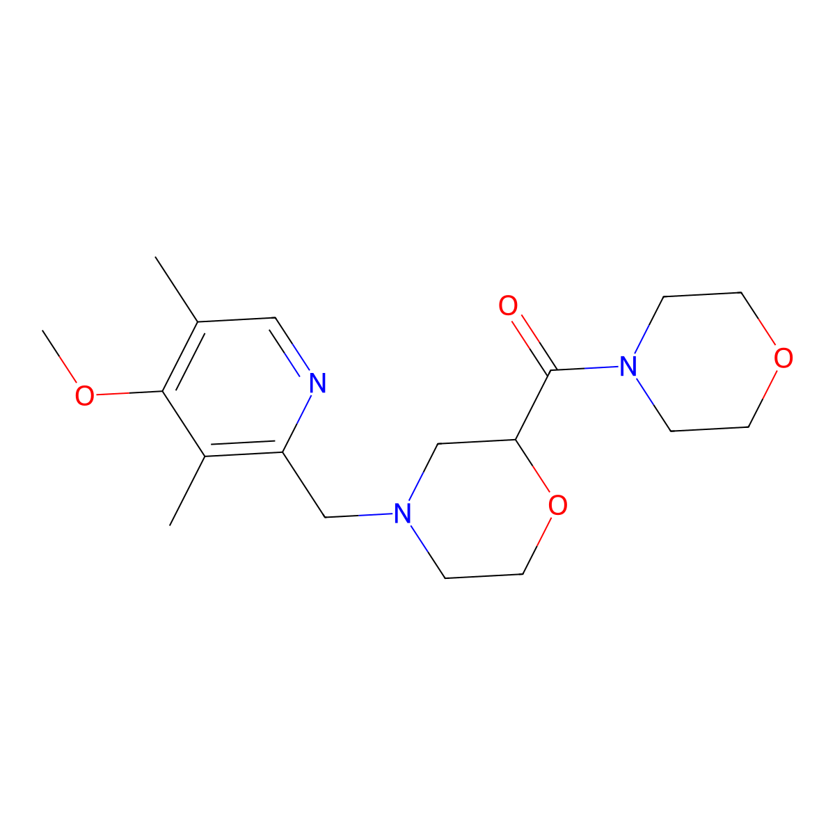 4-[(4-Methoxy-3,5-dimethylpyridin-2-yl)methyl]-2-(morpholine-4-carbonyl)morpholine molecular structure, CAS 2741958-41-6