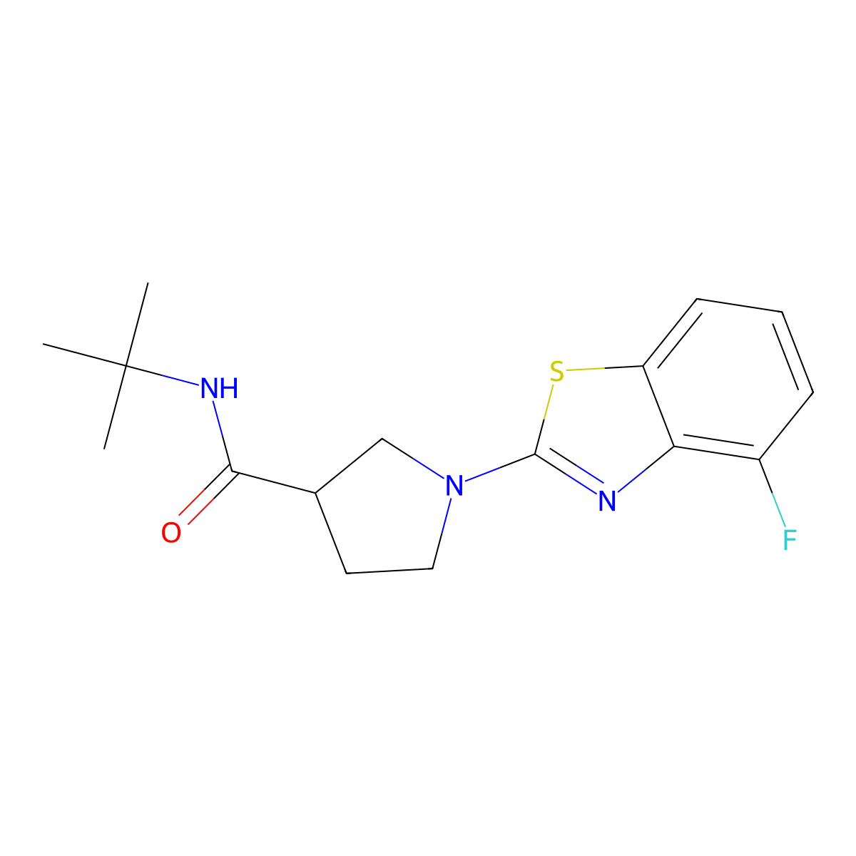 N-tert-butyl-1-(4-fluoro-1,3-benzothiazol-2-yl)pyrrolidine-3-carboxamide molecular structure, CAS 2741958-42-7
