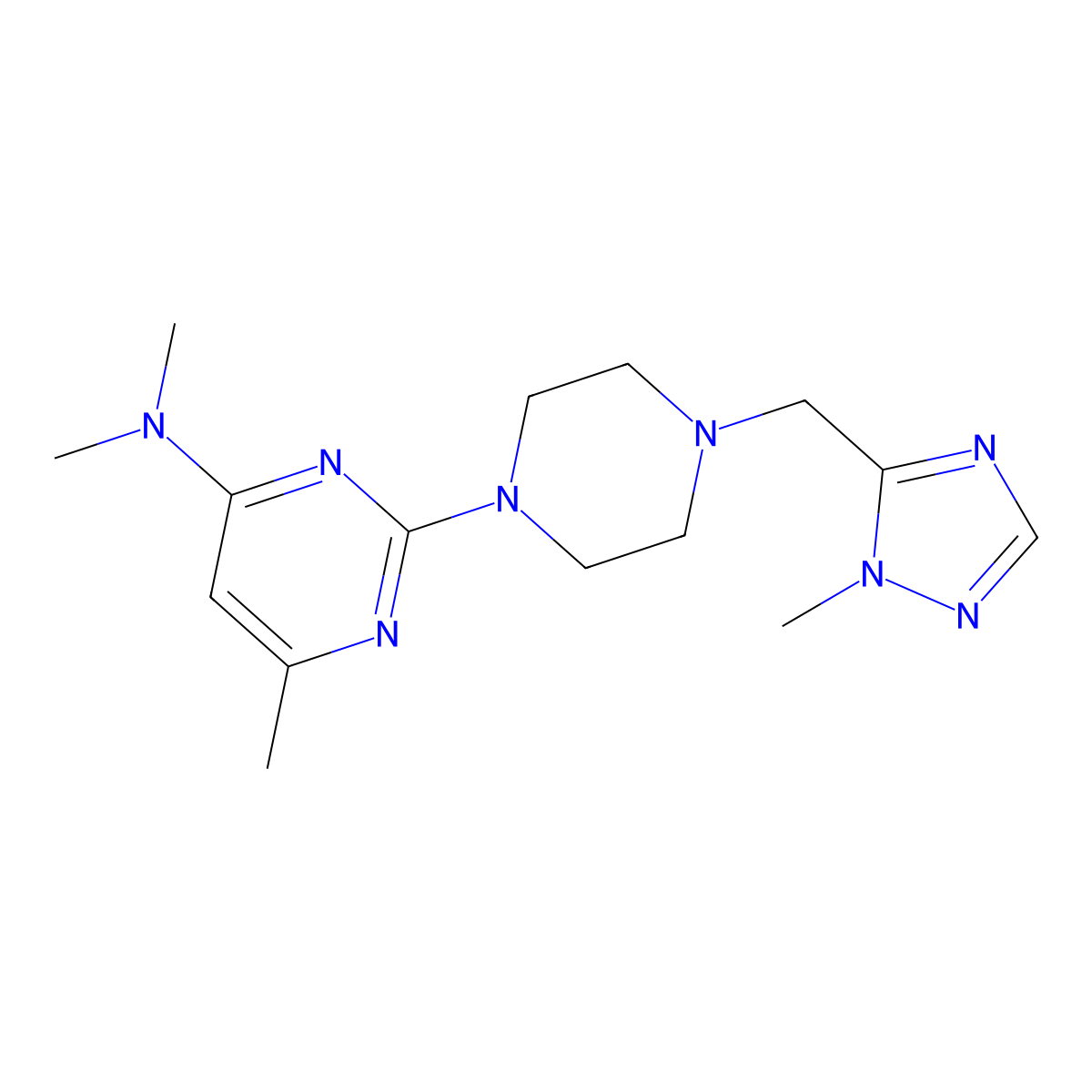 N,N,6-trimethyl-2-{4-[(1-methyl-1H-1,2,4-triazol-5-yl)methyl]piperazin-1-yl}pyrimidin-4-amine molecular structure, CAS 2741958-47-2