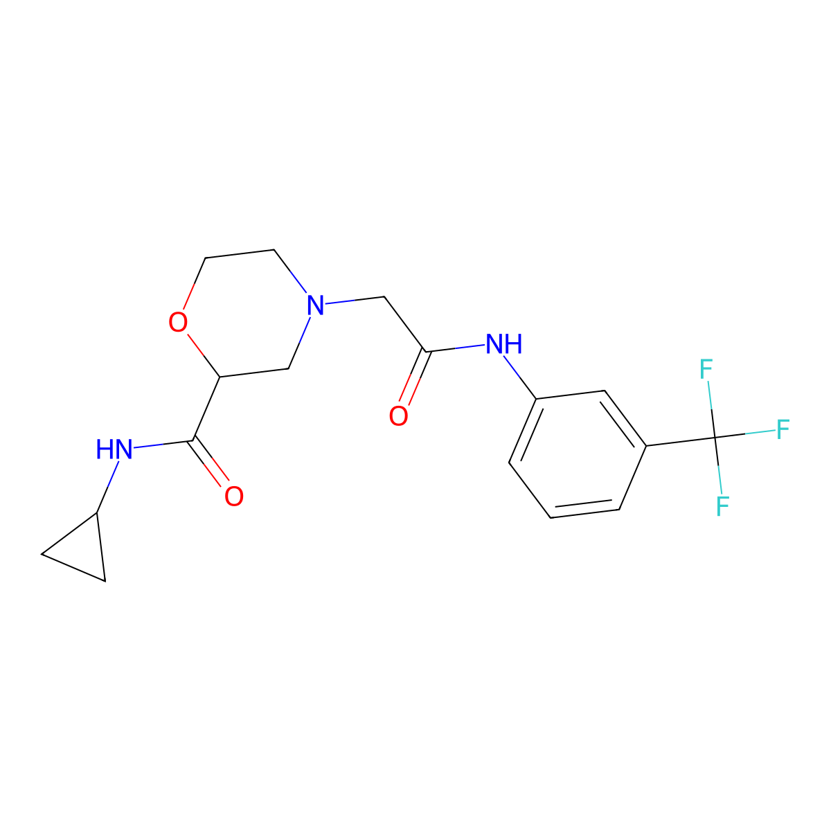 N-cyclopropyl-4-({[3-(trifluoromethyl)phenyl]carbamoyl}methyl)morpholine-2-carboxamide molecular structure, CAS 2741958-48-3