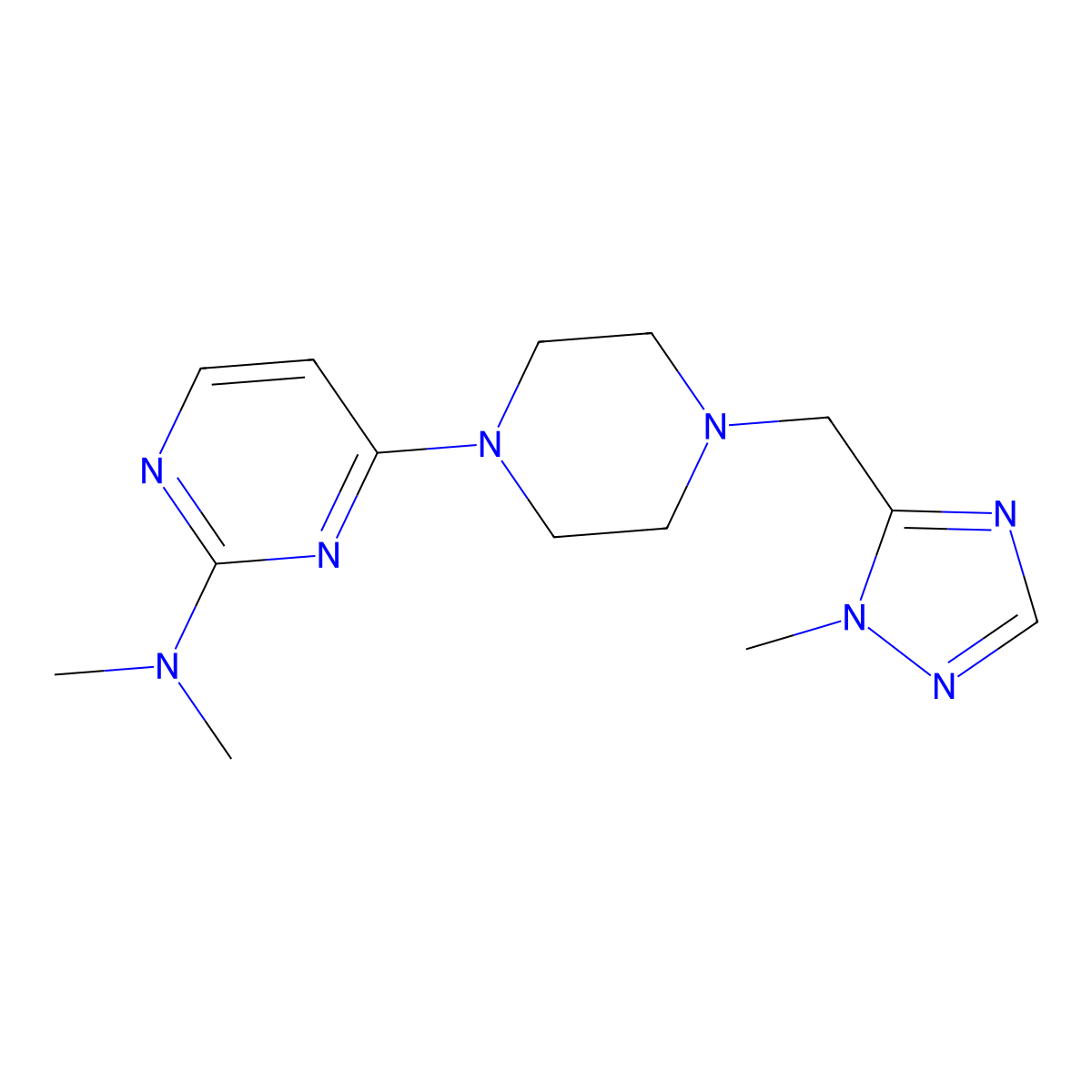 N,N-dimethyl-4-{4-[(1-methyl-1H-1,2,4-triazol-5-yl)methyl]piperazin-1-yl}pyrimidin-2-amine molecular structure, CAS 2741958-50-7