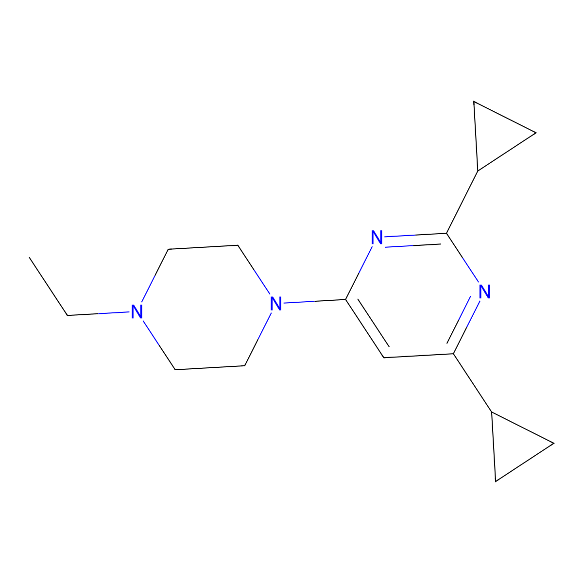 2,4-Dicyclopropyl-6-(4-ethylpiperazin-1-yl)pyrimidine molecular structure, CAS 2741958-51-8