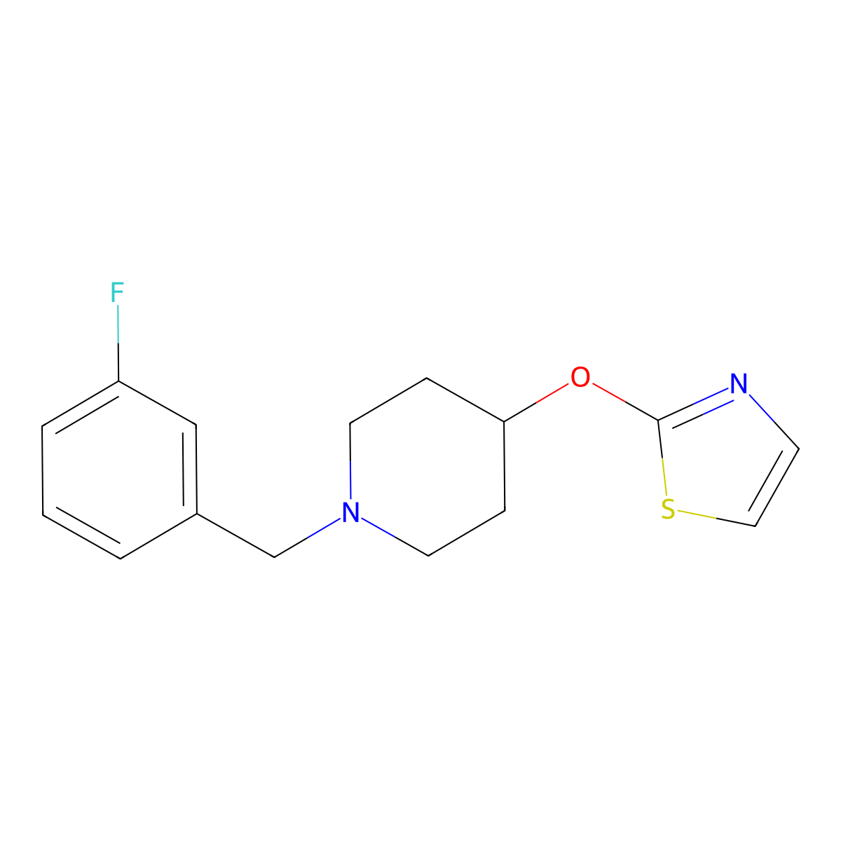 1-[(3-Fluorophenyl)methyl]-4-(1,3-thiazol-2-yloxy)piperidine molecular structure, CAS 2741958-52-9
