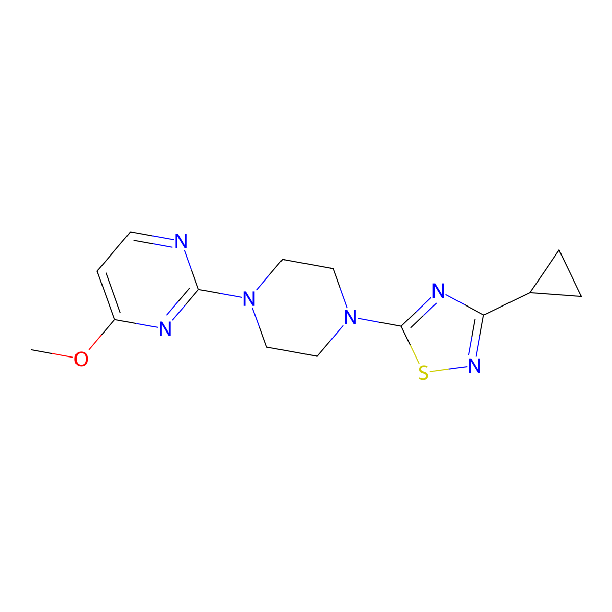 2-[4-(3-Cyclopropyl-1,2,4-thiadiazol-5-yl)piperazin-1-yl]-4-methoxypyrimidine molecular structure, CAS 2741958-54-1