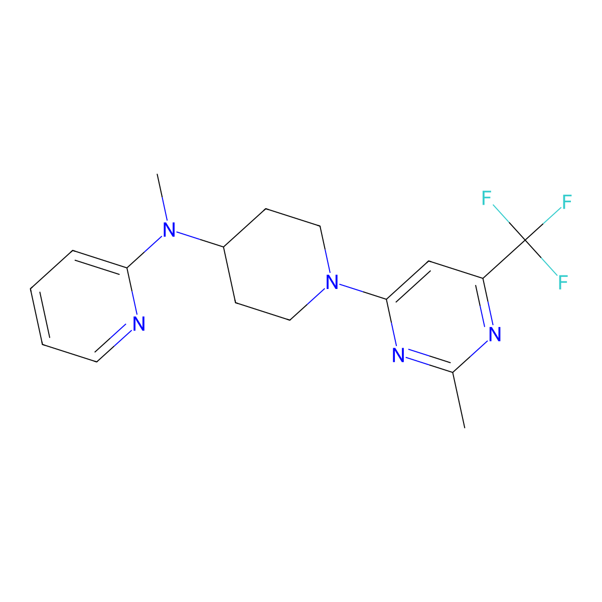 N-methyl-N-{1-[2-methyl-6-(trifluoromethyl)pyrimidin-4-yl]piperidin-4-yl}pyridin-2-amine molecular structure, CAS 2741958-57-4
