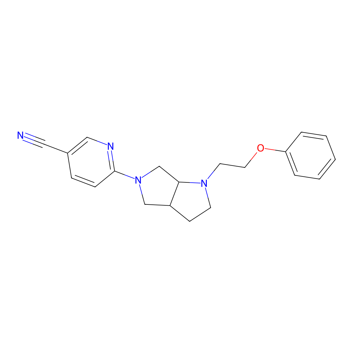 6-[1-(2-Phenoxyethyl)-octahydropyrrolo[3,4-b]pyrrol-5-yl]pyridine-3-carbonitrile molecular structure, CAS 2741958-58-5