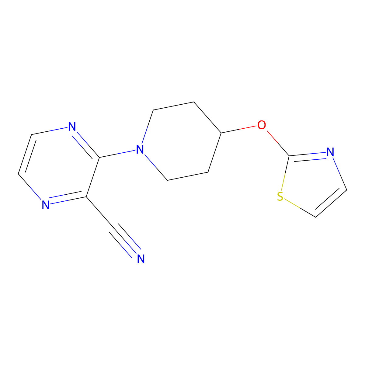 3-[4-(1,3-Thiazol-2-yloxy)piperidin-1-yl]pyrazine-2-carbonitrile molecular structure, CAS 2741958-59-6