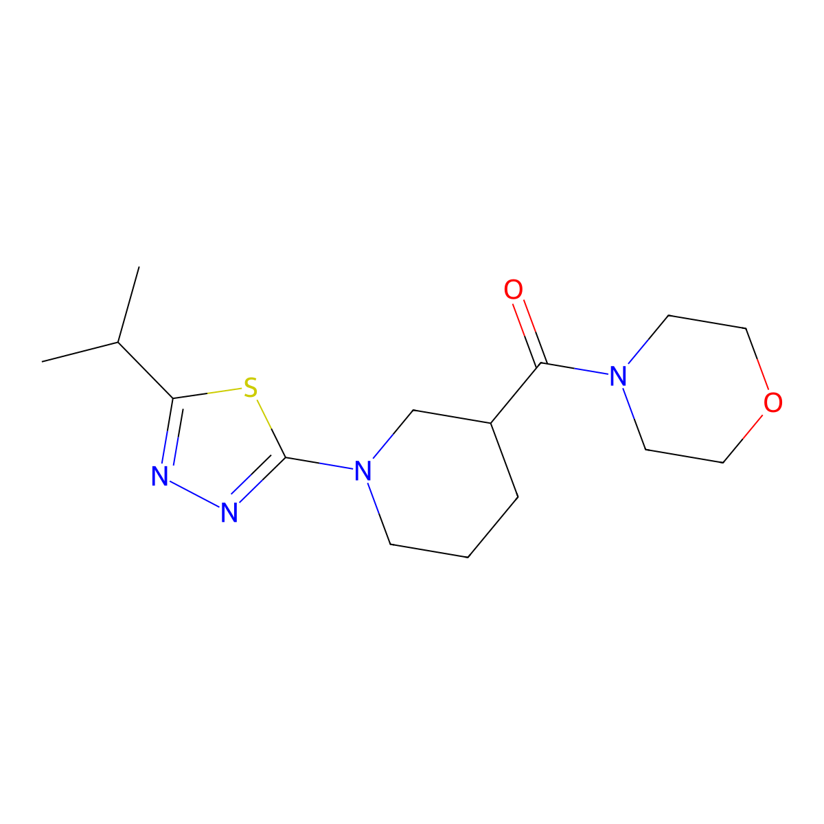 4-{1-[5-(Propan-2-yl)-1,3,4-thiadiazol-2-yl]piperidine-3-carbonyl}morpholine molecular structure, CAS 2741958-65-4