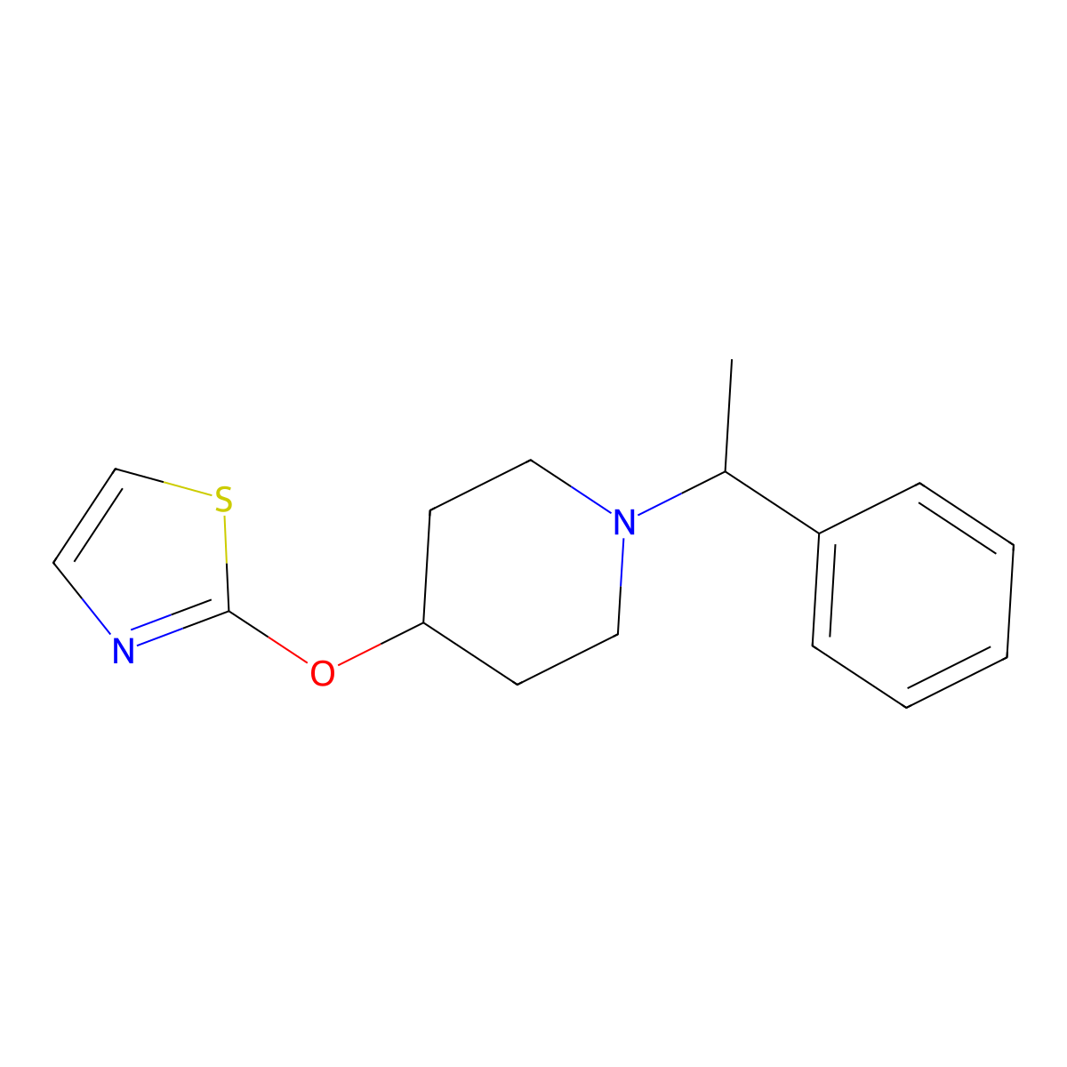 1-(1-Phenylethyl)-4-(1,3-thiazol-2-yloxy)piperidine molecular structure, CAS 2741958-66-5