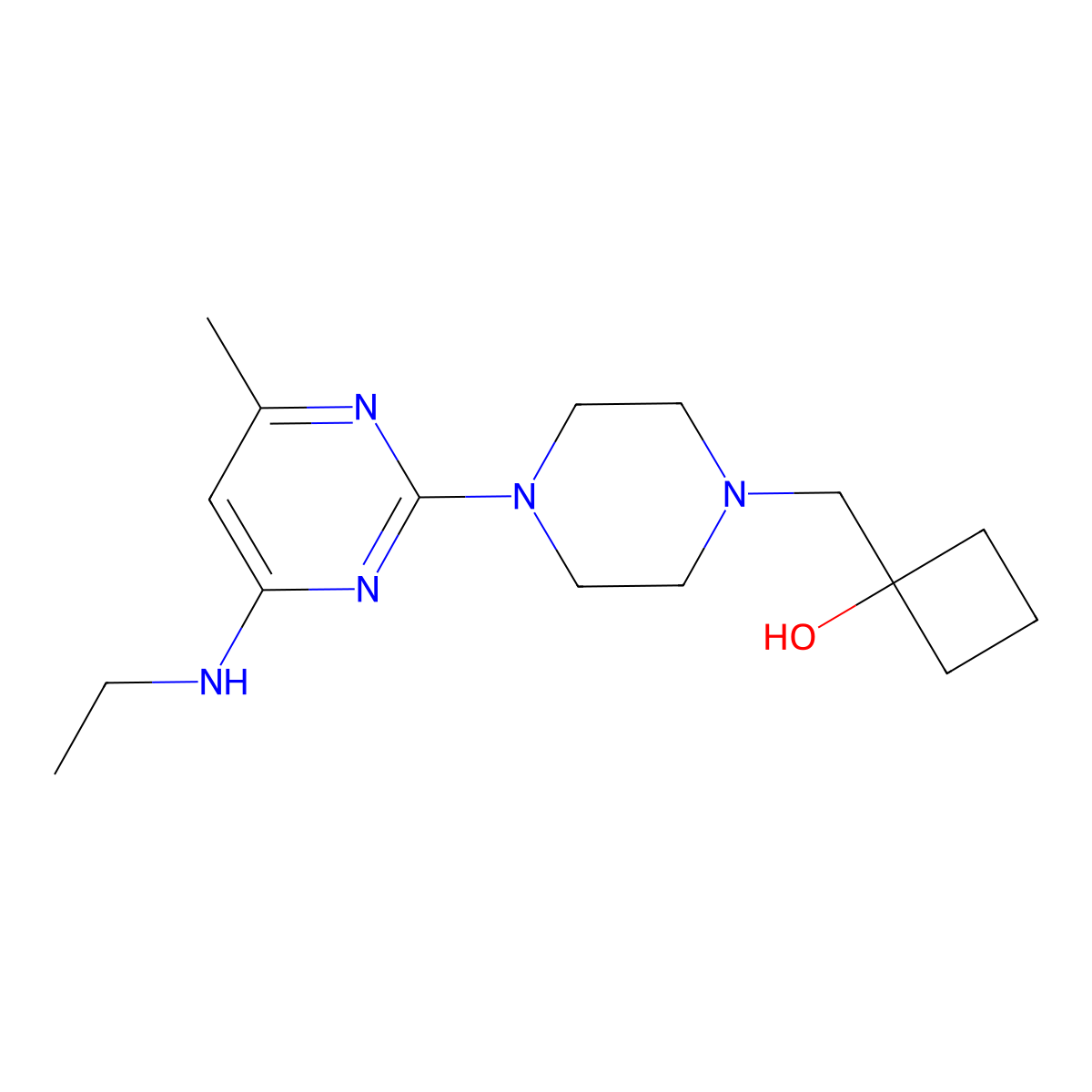 1-({4-[4-(Ethylamino)-6-methylpyrimidin-2-yl]piperazin-1-yl}methyl)cyclobutan-1-ol molecular structure, CAS 2741958-67-6