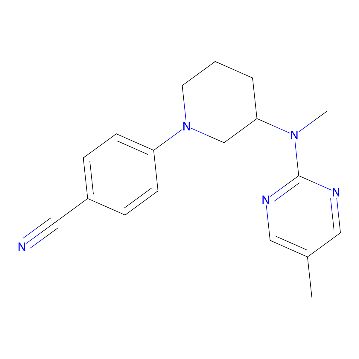 4-{3-[Methyl(5-methylpyrimidin-2-yl)amino]piperidin-1-yl}benzonitrile molecular structure, CAS 2741958-68-7