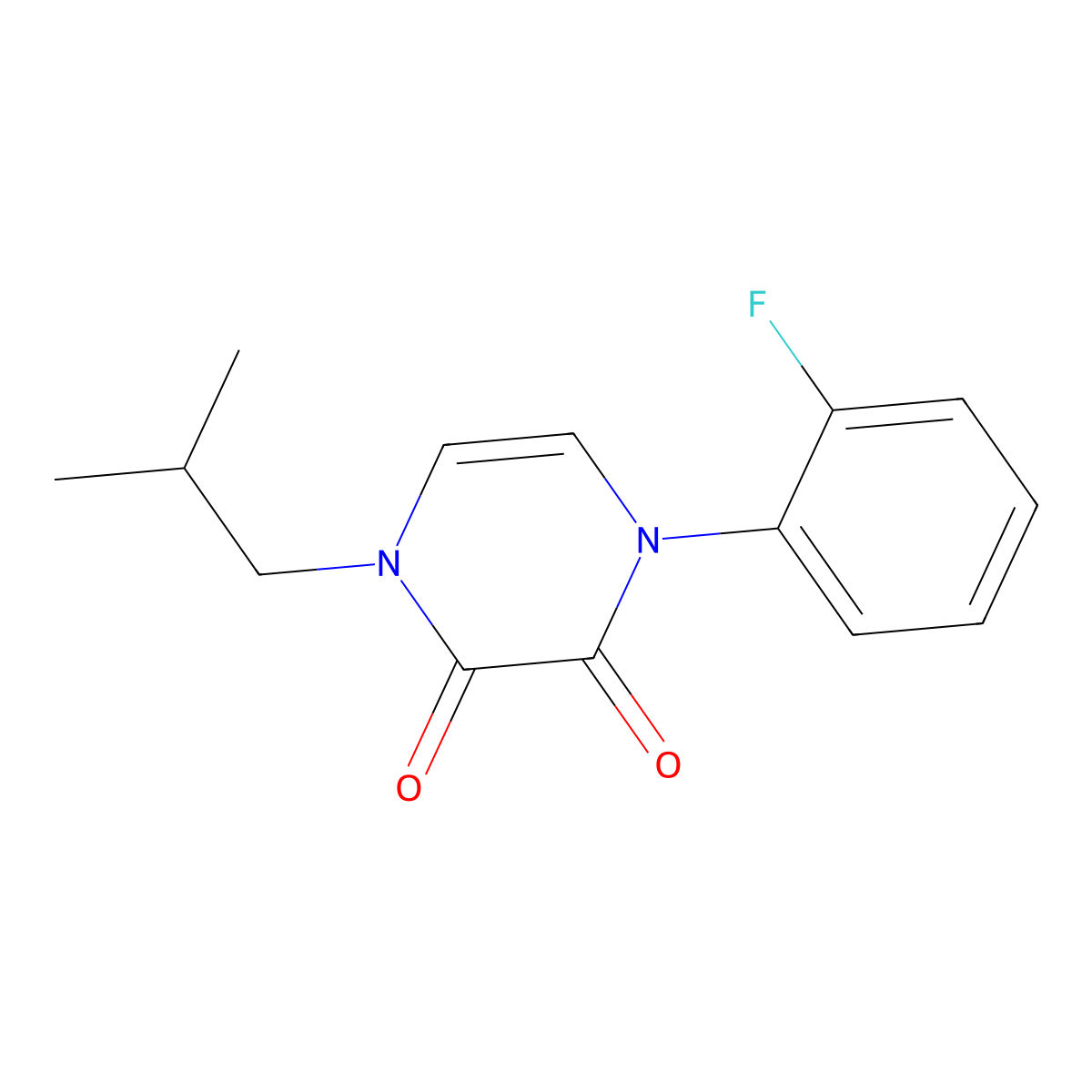 1-(2-Fluorophenyl)-4-(2-methylpropyl)-1,2,3,4-tetrahydropyrazine-2,3-dione molecular structure, CAS 2741958-69-8