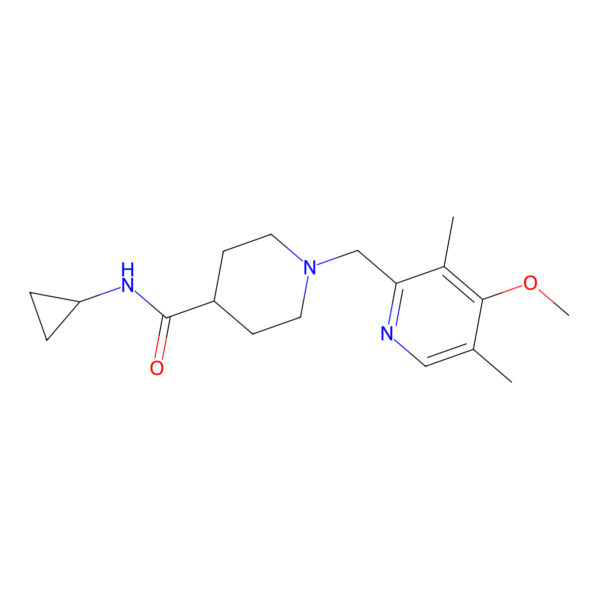 N-cyclopropyl-1-[(4-methoxy-3,5-dimethylpyridin-2-yl)methyl]piperidine-4-carboxamide molecular structure, CAS 2741958-72-3
