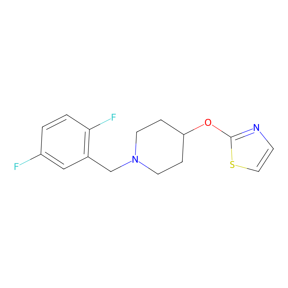 1-[(2,5-Difluorophenyl)methyl]-4-(1,3-thiazol-2-yloxy)piperidine molecular structure, CAS 2741958-73-4