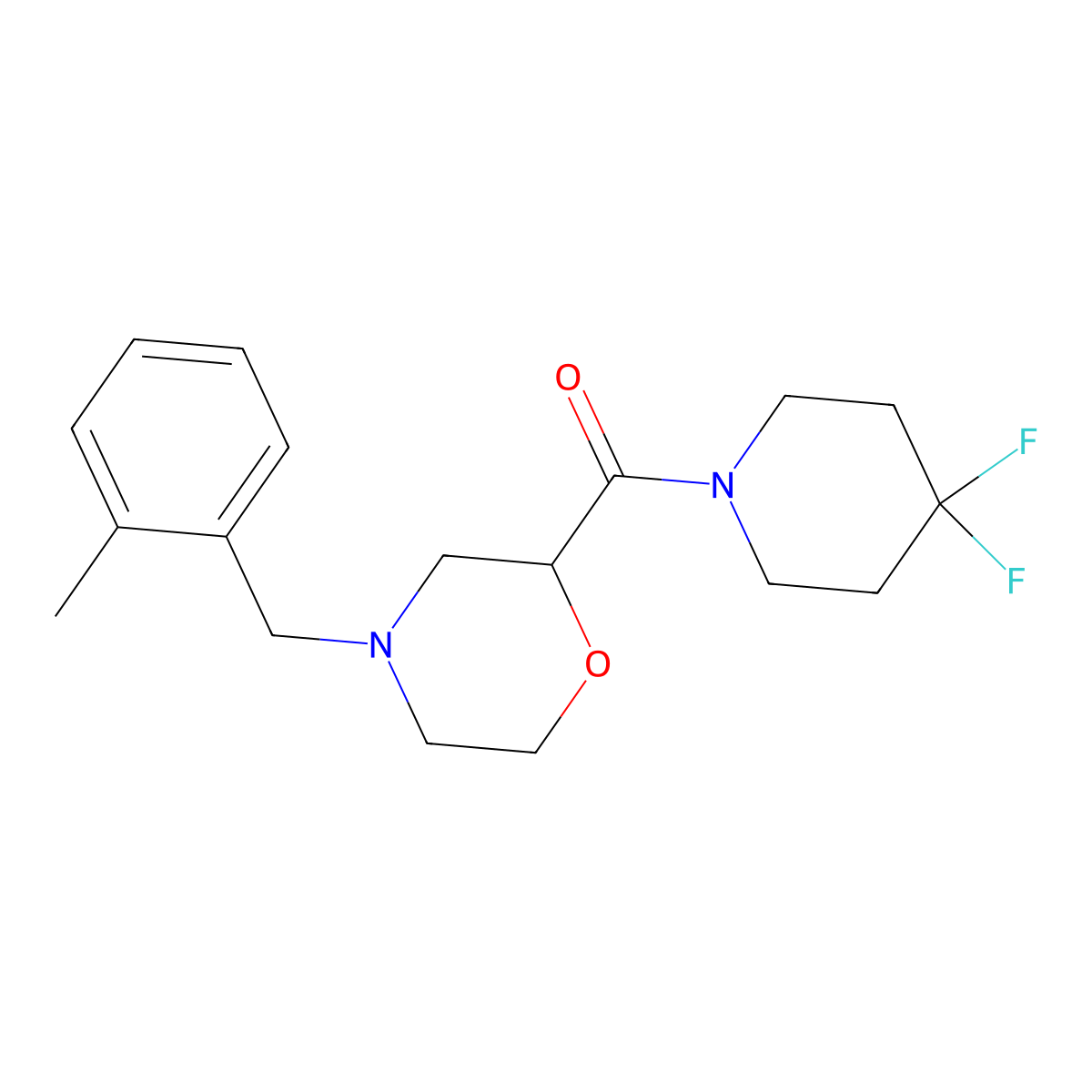2-(4,4-Difluoropiperidine-1-carbonyl)-4-[(2-methylphenyl)methyl]morpholine molecular structure, CAS 2741958-75-6