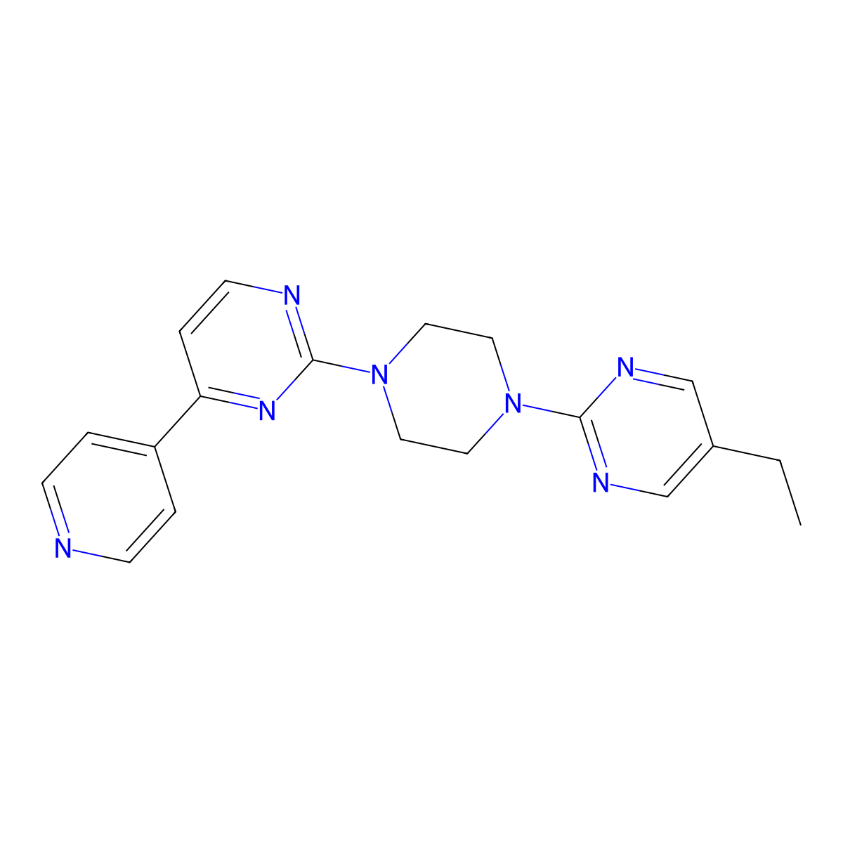 2-[4-(5-Ethylpyrimidin-2-yl)piperazin-1-yl]-4-(pyridin-4-yl)pyrimidine molecular structure, CAS 2741958-76-7