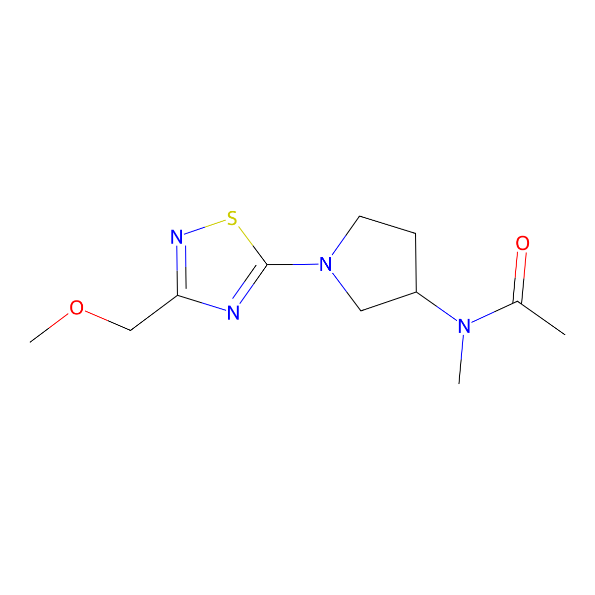 N-{1-[3-(methoxymethyl)-1,2,4-thiadiazol-5-yl]pyrrolidin-3-yl}-N-methylacetamide molecular structure, CAS 2741958-77-8