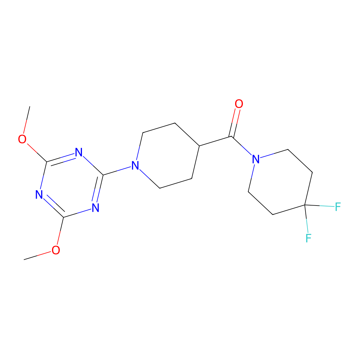 2-[4-(4,4-Difluoropiperidine-1-carbonyl)piperidin-1-yl]-4,6-dimethoxy-1,3,5-triazine molecular structure, CAS 2741958-82-5