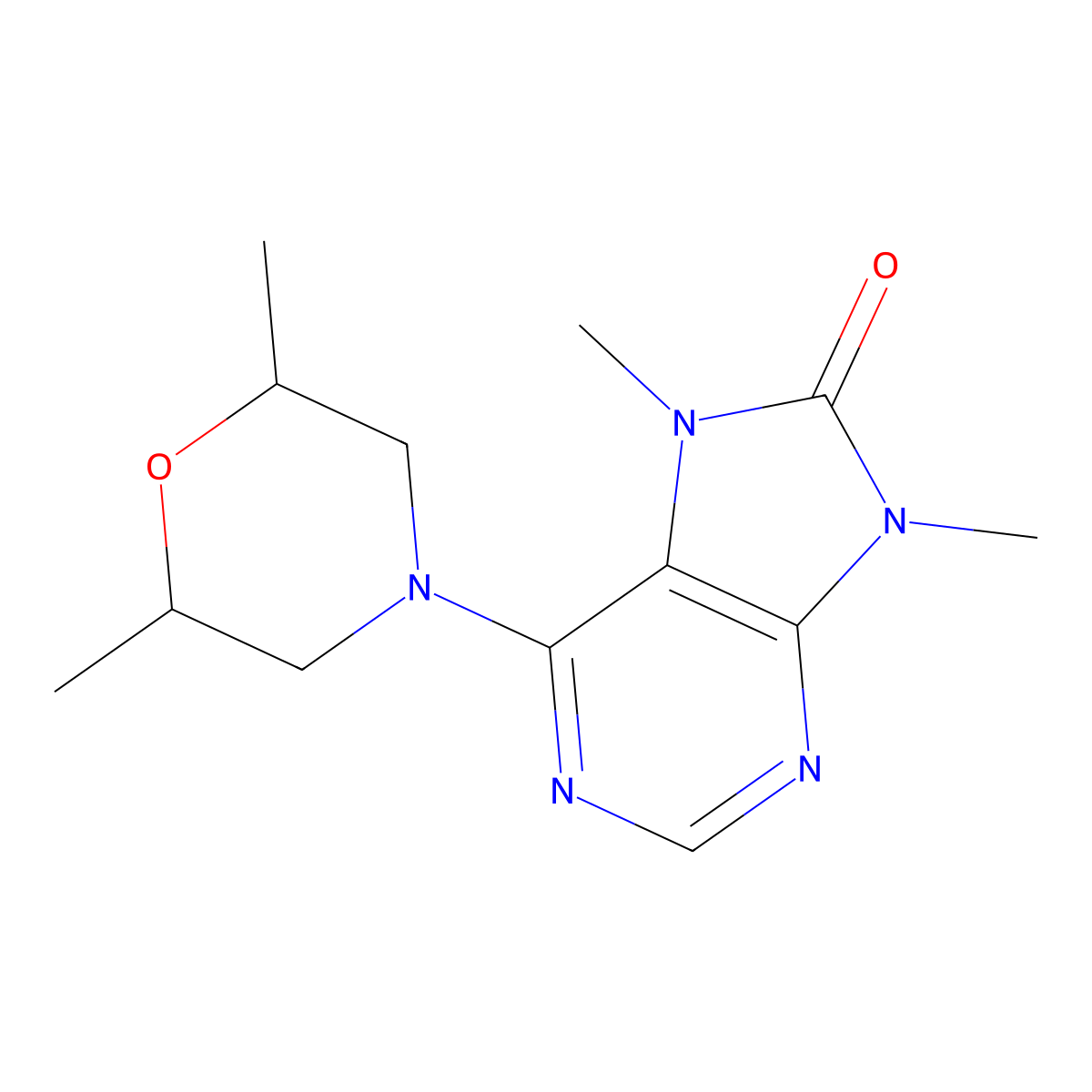 6-(2,6-dimethylmorpholin-4-yl)-7,9-dimethyl-8,9-dihydro-7H-purin-8-one molecular structure, CAS 2741958-83-6