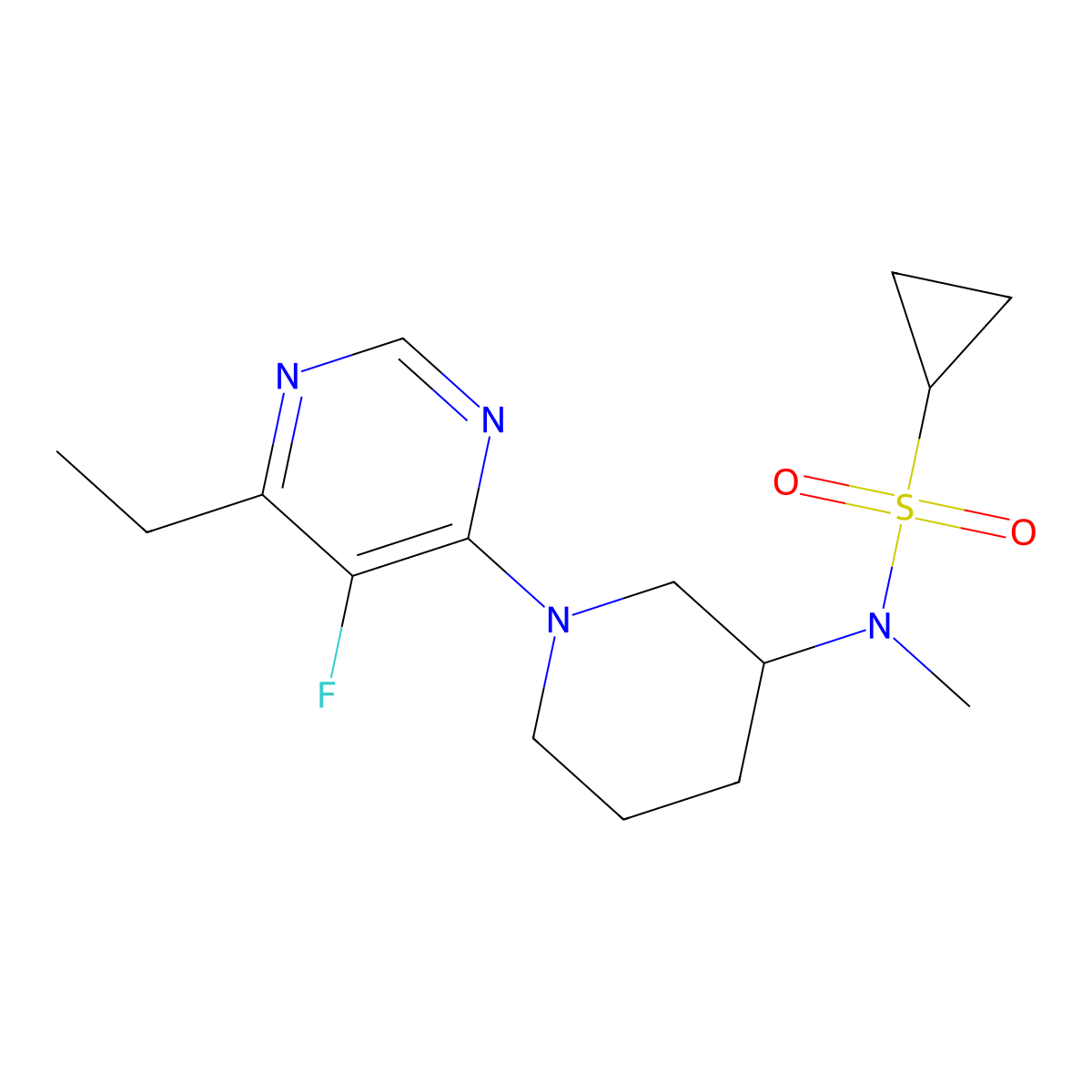 N-[1-(6-ethyl-5-fluoropyrimidin-4-yl)piperidin-3-yl]-N-methylcyclopropanesulfonamide molecular structure, CAS 2741958-84-7