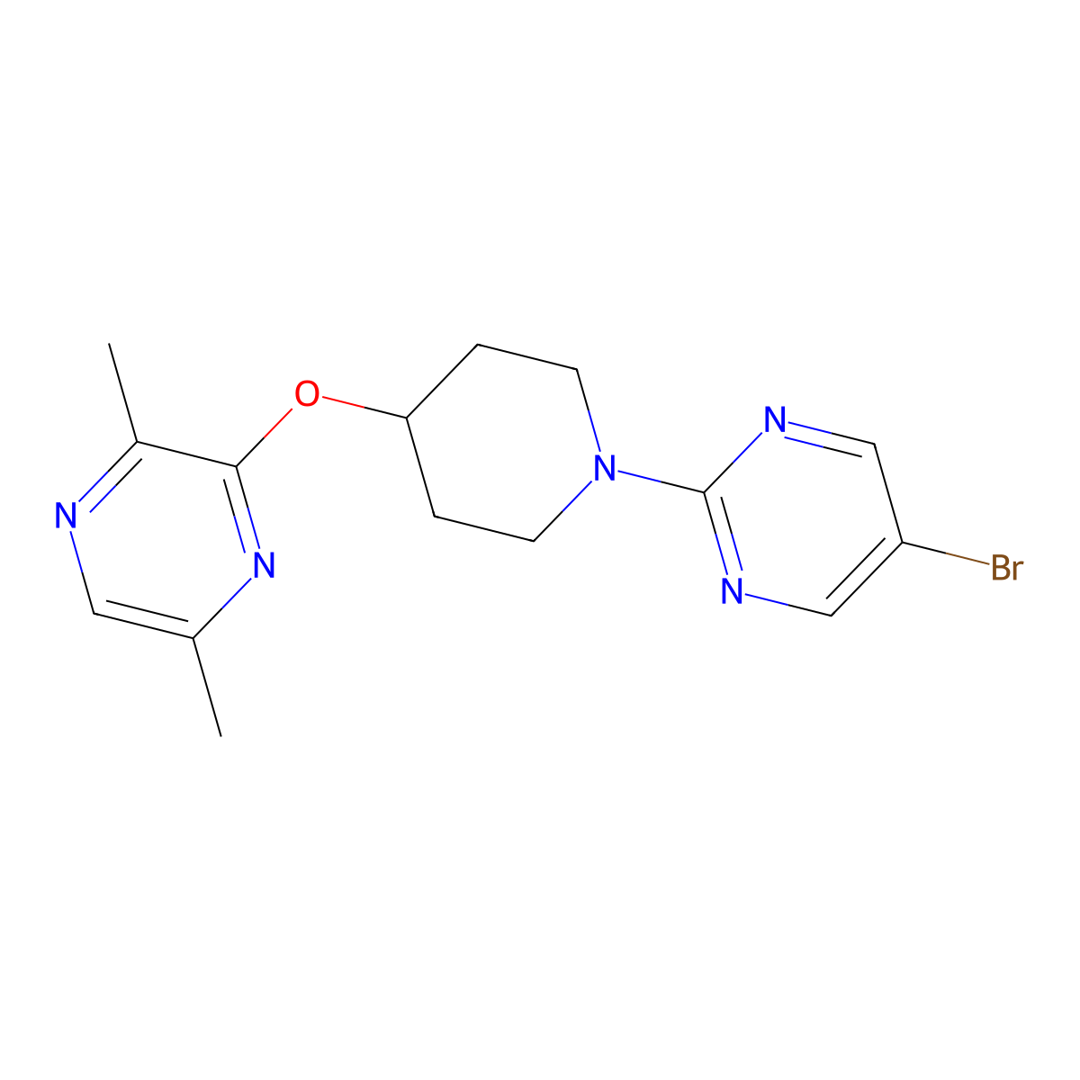 3-{[1-(5-Bromopyrimidin-2-yl)piperidin-4-yl]oxy}-2,5-dimethylpyrazine molecular structure, CAS 2741958-86-9