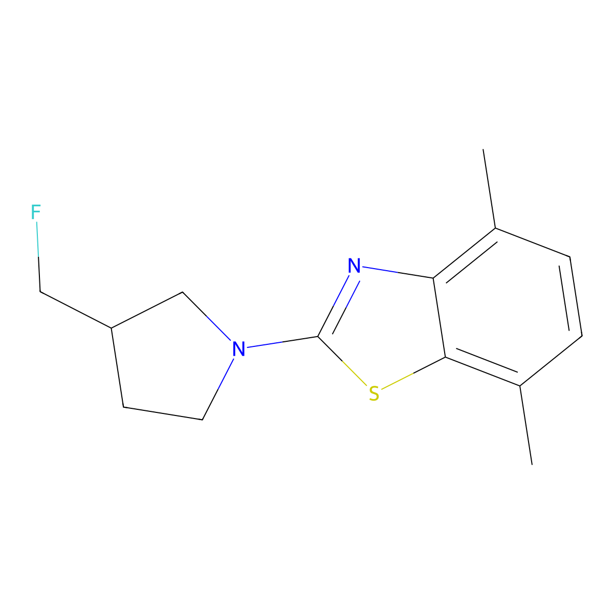 2-[3-(Fluoromethyl)pyrrolidin-1-yl]-4,7-dimethyl-1,3-benzothiazole molecular structure, CAS 2741958-87-0