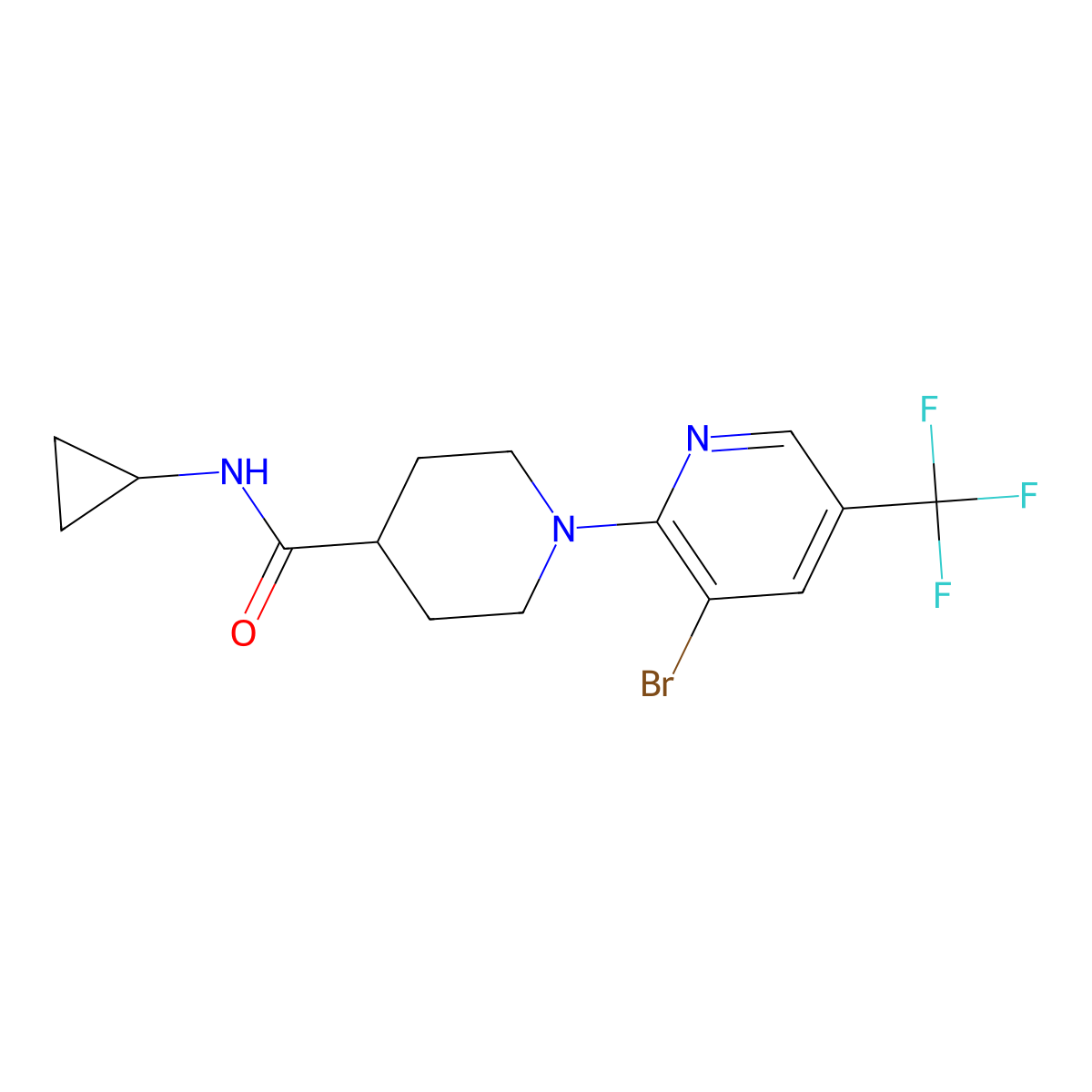 1-[3-bromo-5-(trifluoromethyl)pyridin-2-yl]-N-cyclopropylpiperidine-4-carboxamide molecular structure, CAS 2741958-88-1