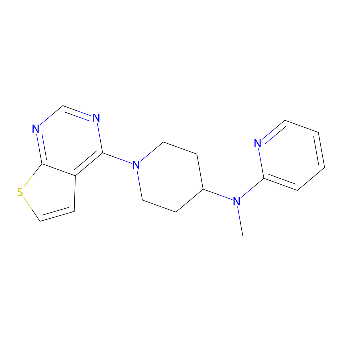 N-methyl-N-(1-{thieno[2,3-d]pyrimidin-4-yl}piperidin-4-yl)pyridin-2-amine molecular structure, CAS 2741958-89-2