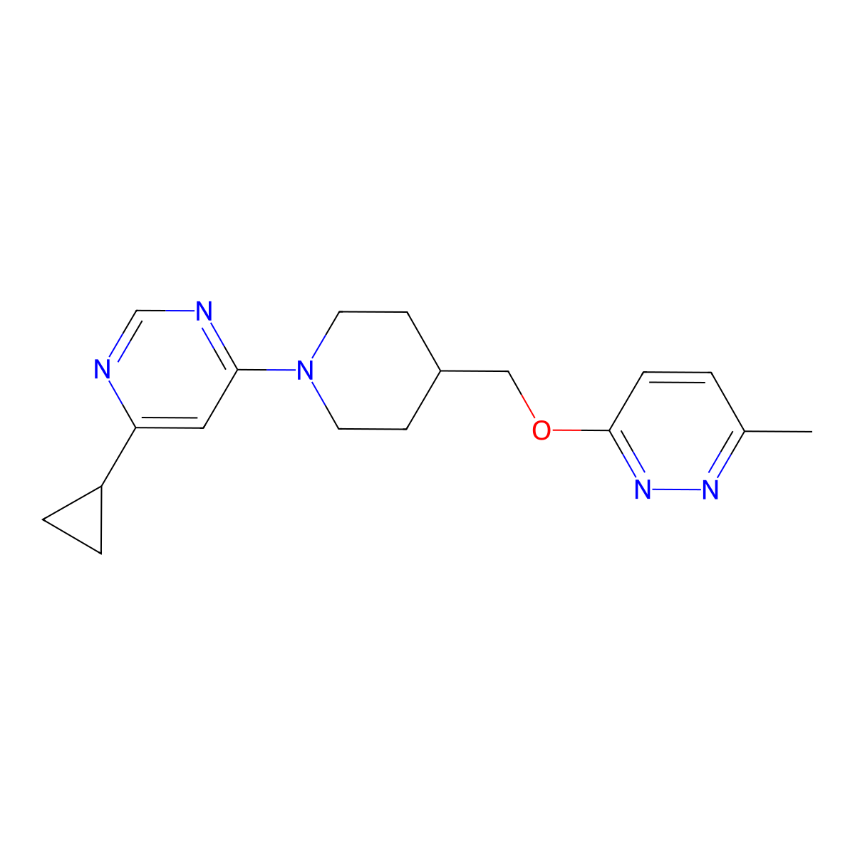 4-Cyclopropyl-6-(4-{[(6-methylpyridazin-3-yl)oxy]methyl}piperidin-1-yl)pyrimidine molecular structure, CAS 2741958-91-6