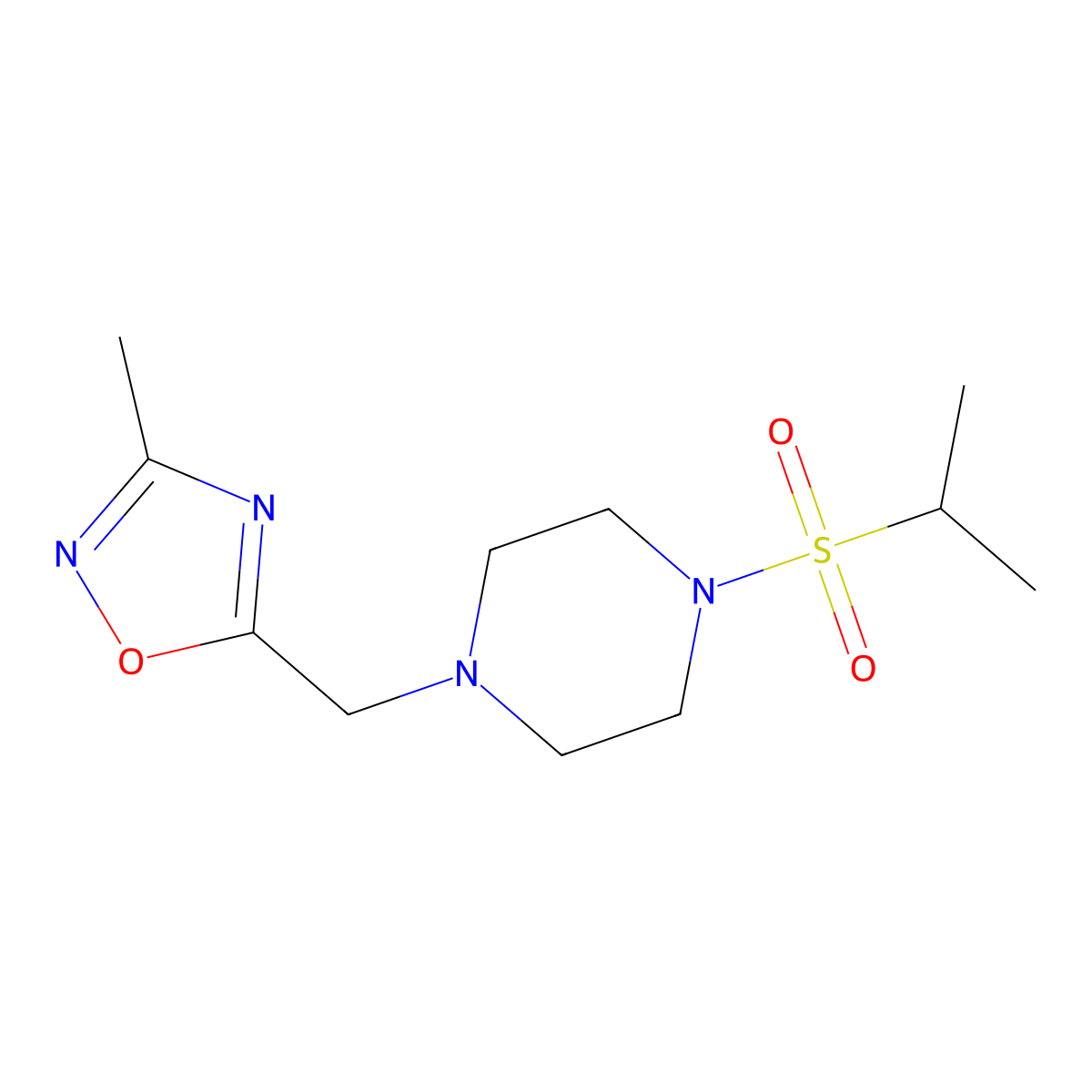 1-[(3-Methyl-1,2,4-oxadiazol-5-yl)methyl]-4-(propane-2-sulfonyl)piperazine molecular structure, CAS 2742005-64-5