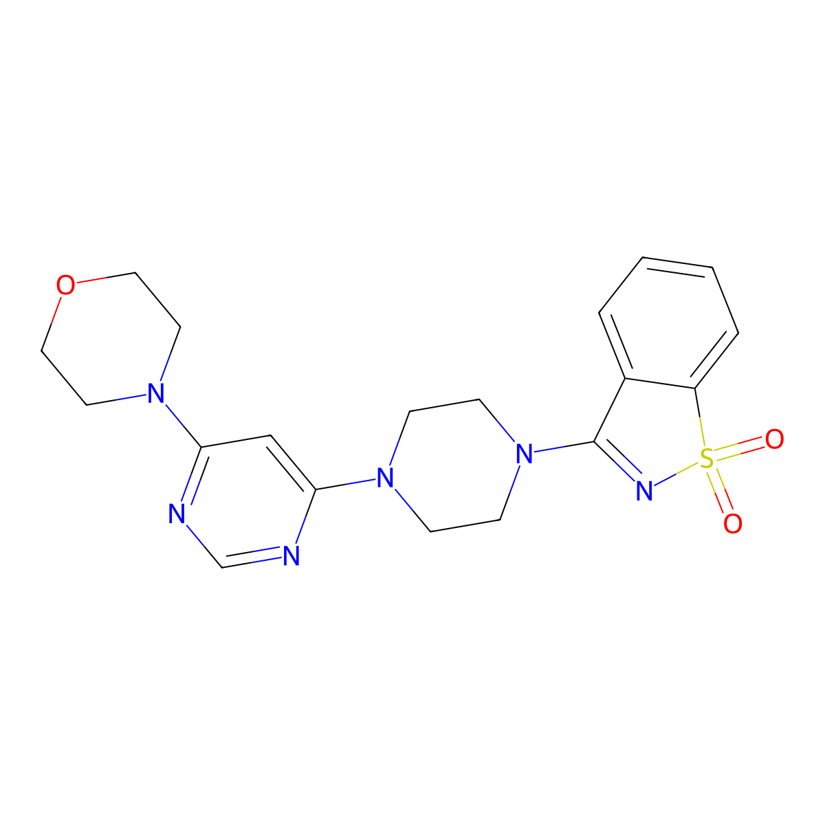 3-{4-[6-(Morpholin-4-yl)pyrimidin-4-yl]piperazin-1-yl}-1lambda6,2-benzothiazole-1,1-dione molecular structure, CAS 2742005-66-7