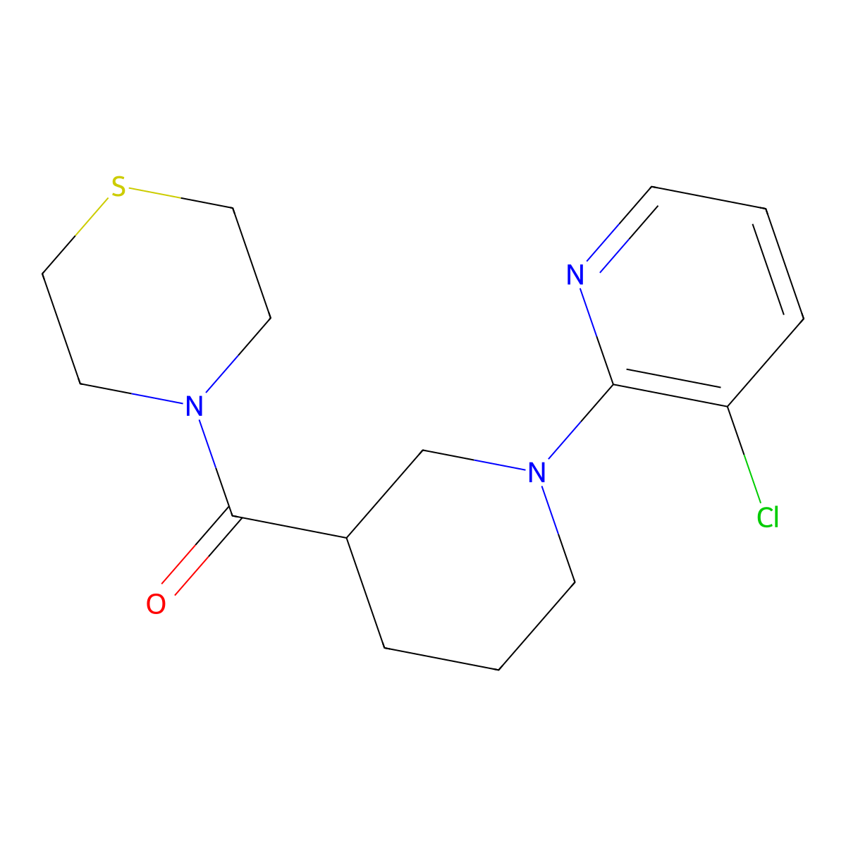 4-[1-(3-Chloropyridin-2-yl)piperidine-3-carbonyl]thiomorpholine molecular structure, CAS 2742005-68-9