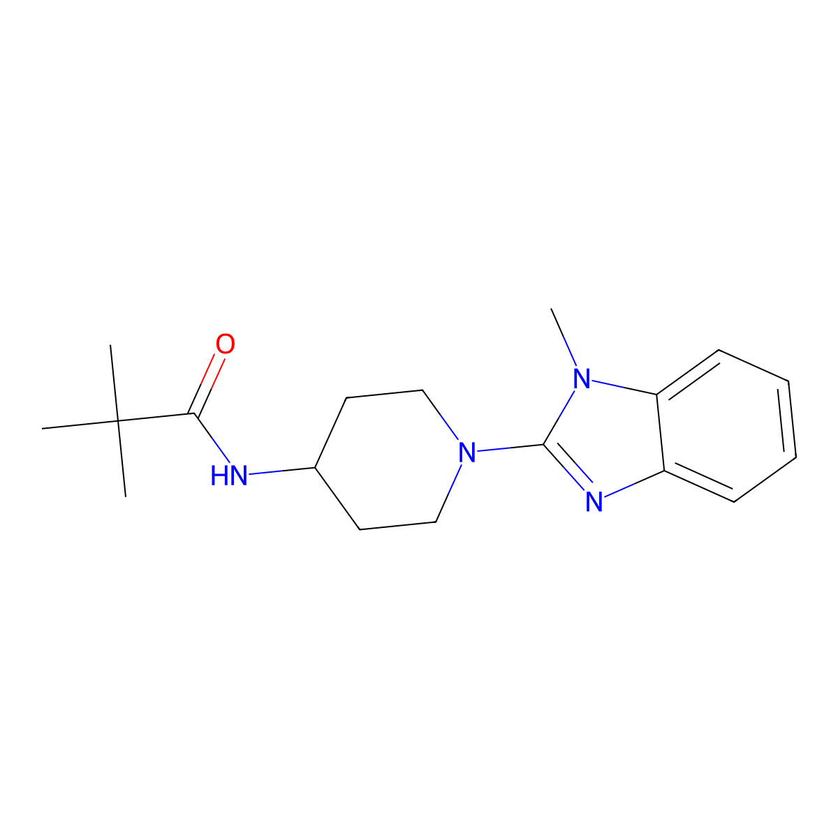 2,2-dimethyl-N-[1-(1-methyl-1H-1,3-benzodiazol-2-yl)piperidin-4-yl]propanamide molecular structure, CAS 2742005-75-8