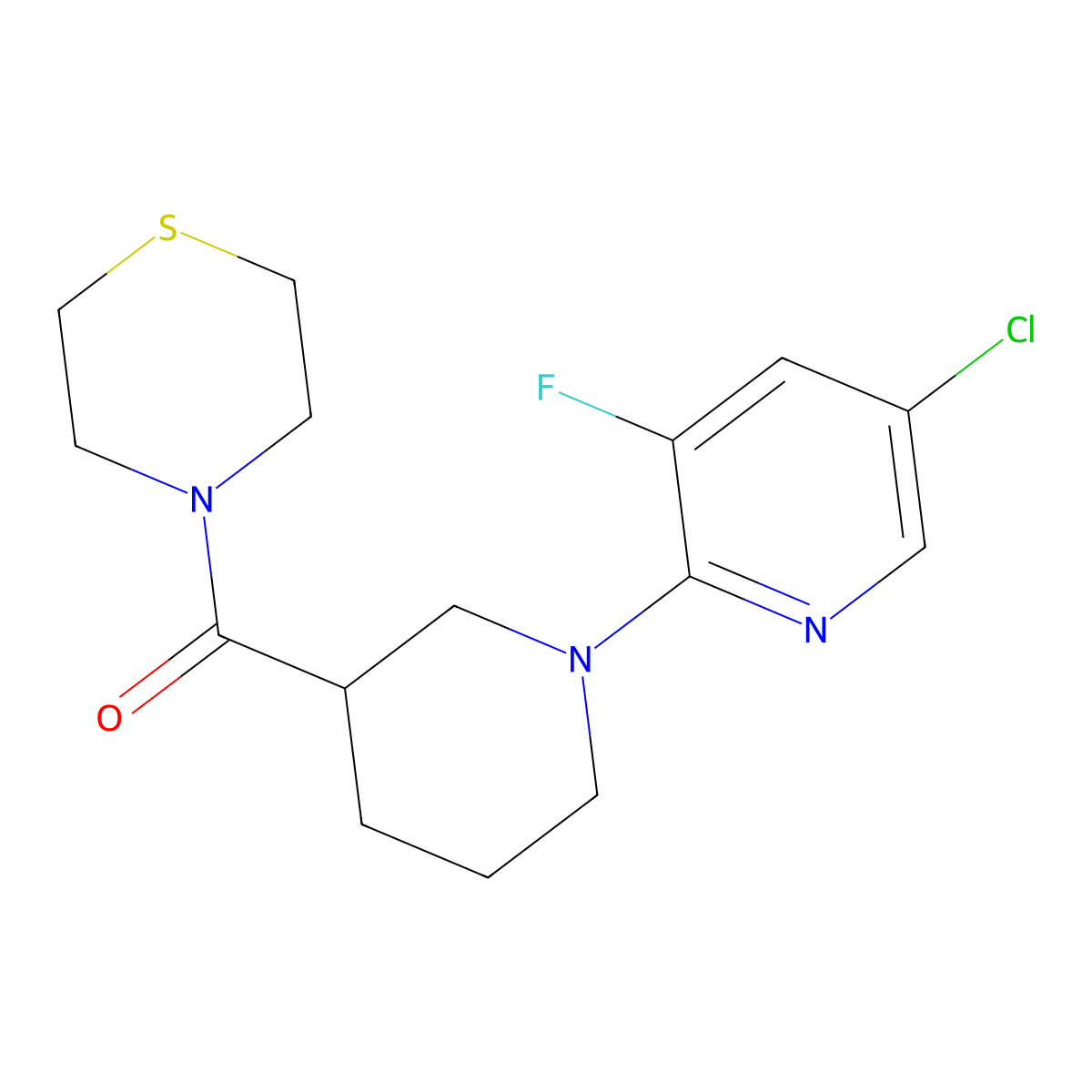 4-[1-(5-Chloro-3-fluoropyridin-2-yl)piperidine-3-carbonyl]thiomorpholine molecular structure, CAS 2742005-76-9