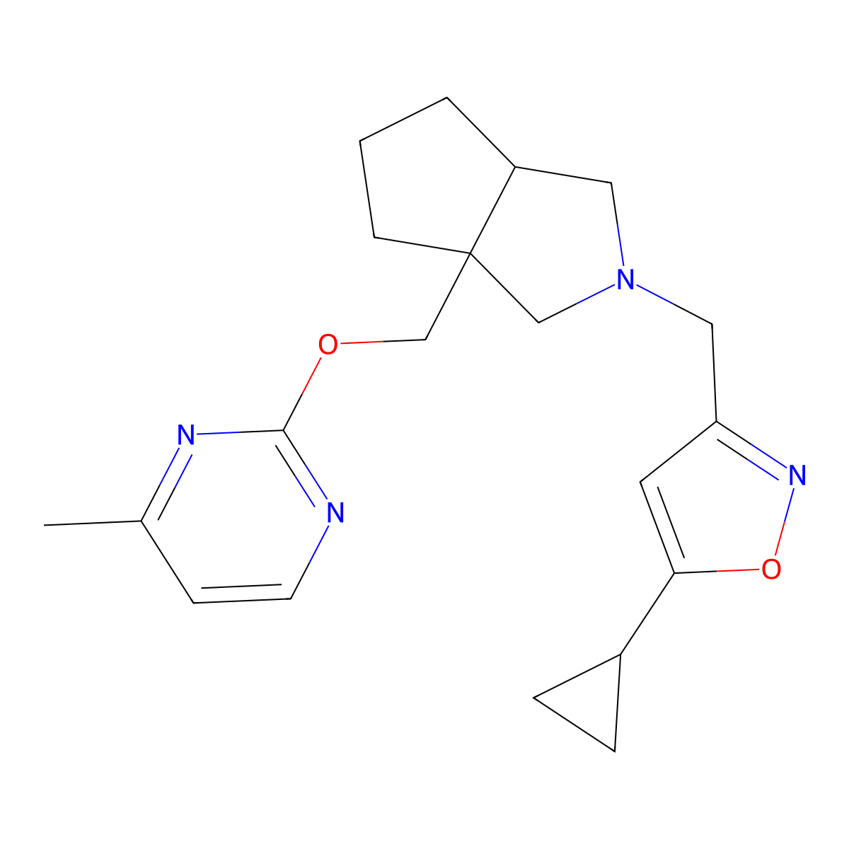 2-({2-[(5-Cyclopropyl-1,2-oxazol-3-yl)methyl]-octahydrocyclopenta[c]pyrrol-3a-yl}methoxy)-4-methylpyrimidine molecular structure, CAS 2742005-77-0