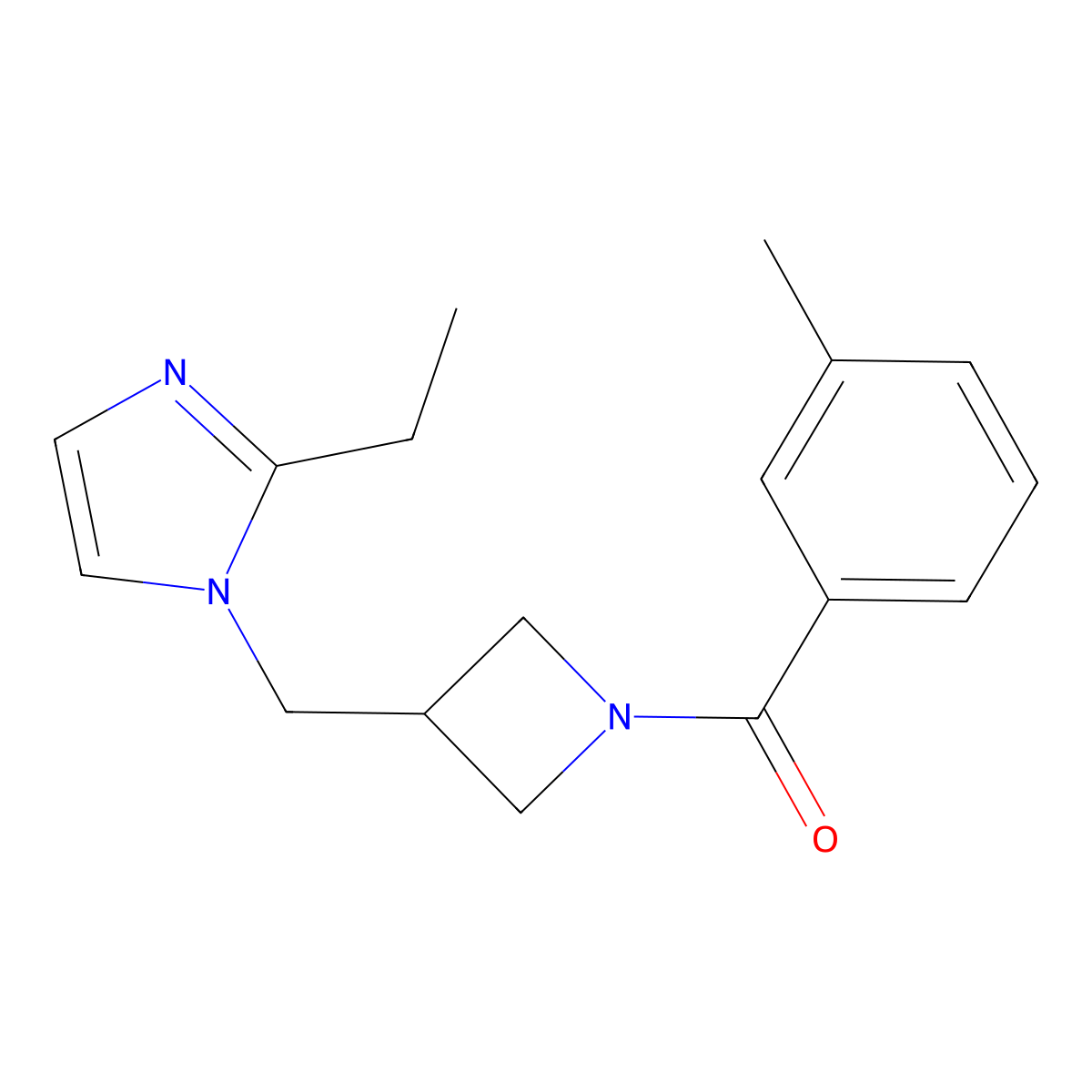 2-ethyl-1-{[1-(3-methylbenzoyl)azetidin-3-yl]methyl}-1H-imidazole molecular structure, CAS 2742005-79-2