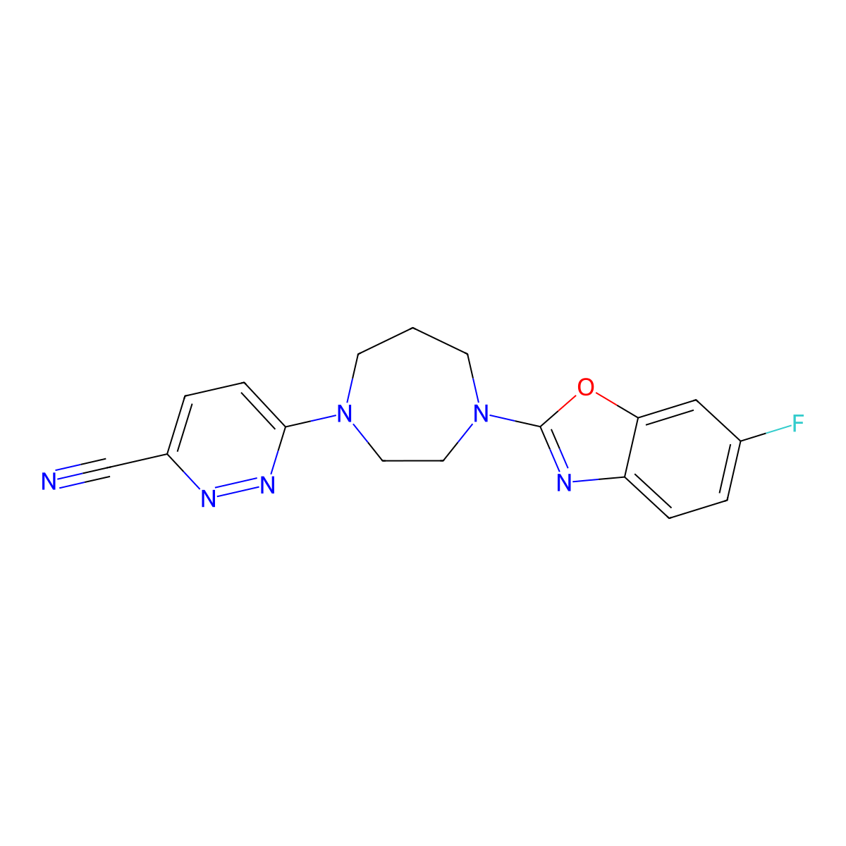 6-[4-(6-Fluoro-1,3-benzoxazol-2-yl)-1,4-diazepan-1-yl]pyridazine-3-carbonitrile molecular structure, CAS 2742005-86-1