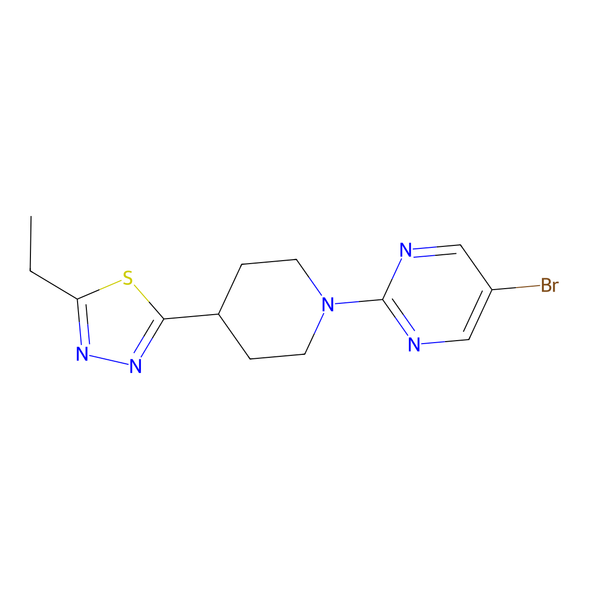 5-Bromo-2-[4-(5-ethyl-1,3,4-thiadiazol-2-yl)piperidin-1-yl]pyrimidine molecular structure, CAS 2742005-88-3