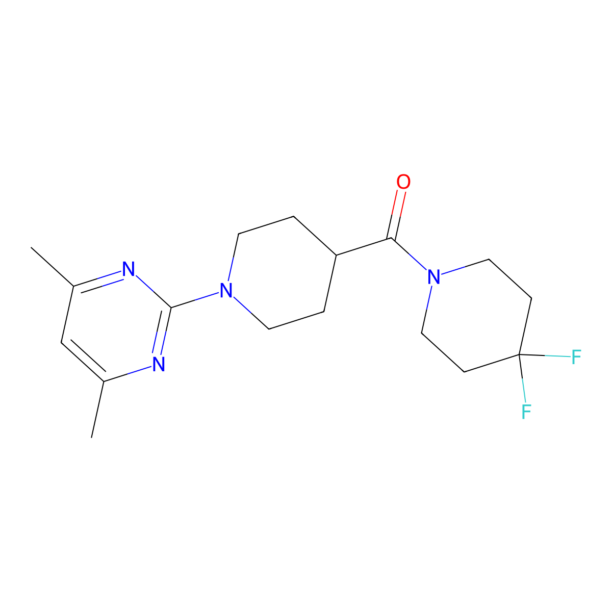 2-[4-(4,4-Difluoropiperidine-1-carbonyl)piperidin-1-yl]-4,6-dimethylpyrimidine molecular structure, CAS 2742005-89-4