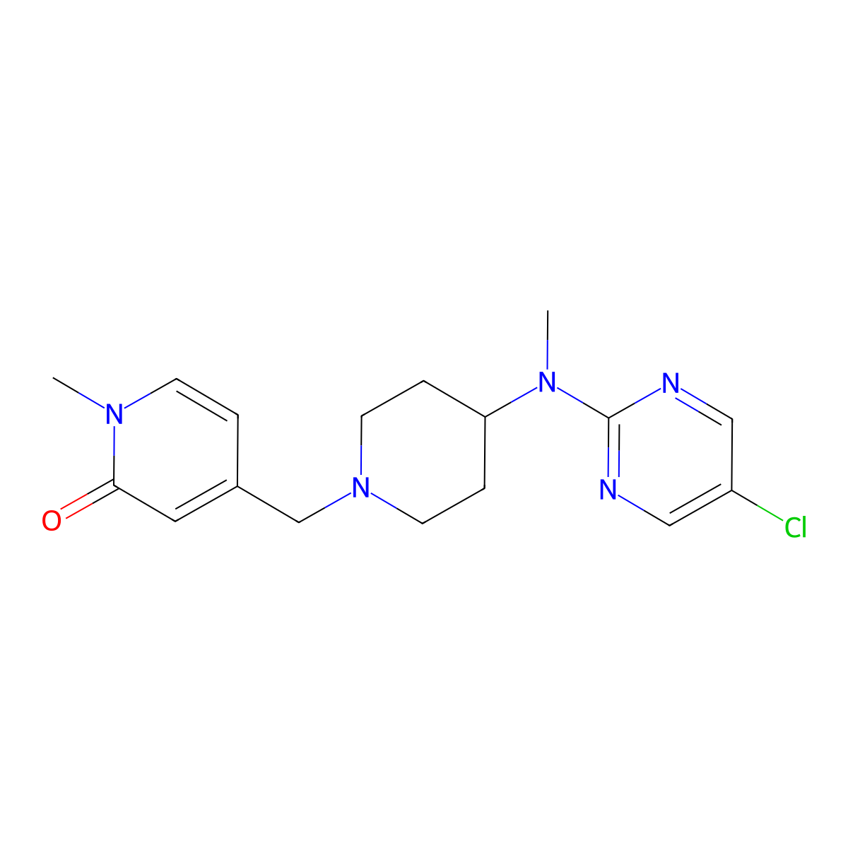 4-({4-[(5-Chloropyrimidin-2-yl)(methyl)amino]piperidin-1-yl}methyl)-1-methyl-1,2-dihydropyridin-2-one molecular structure, CAS 2742005-90-7