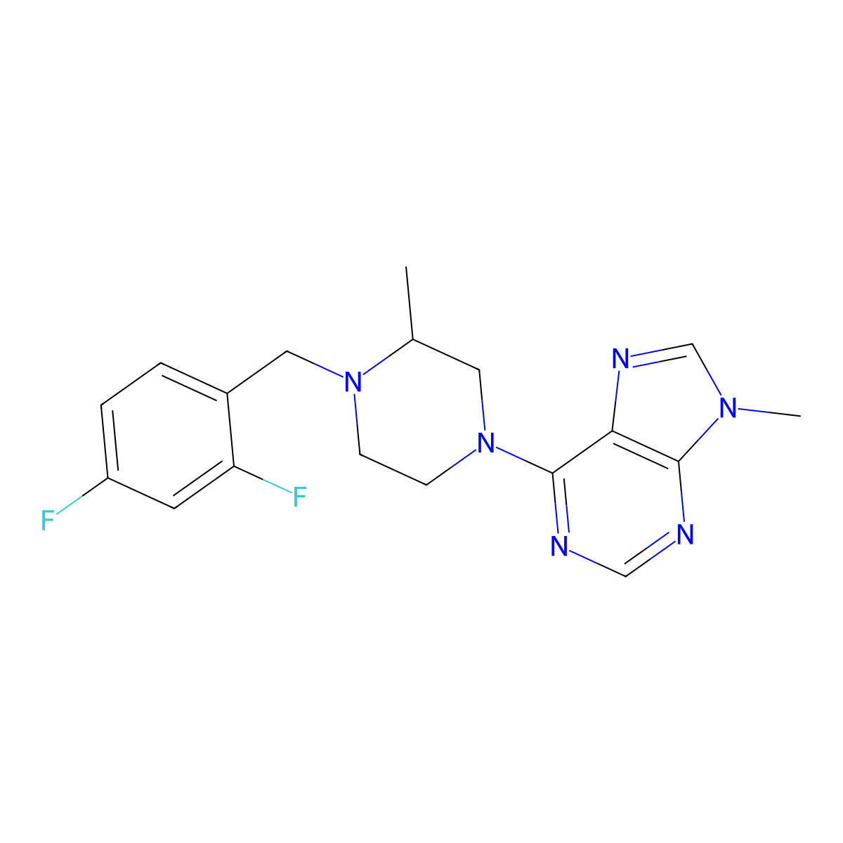 6-{4-[(2,4-difluorophenyl)methyl]-3-methylpiperazin-1-yl}-9-methyl-9H-purine molecular structure, CAS 2742005-91-8