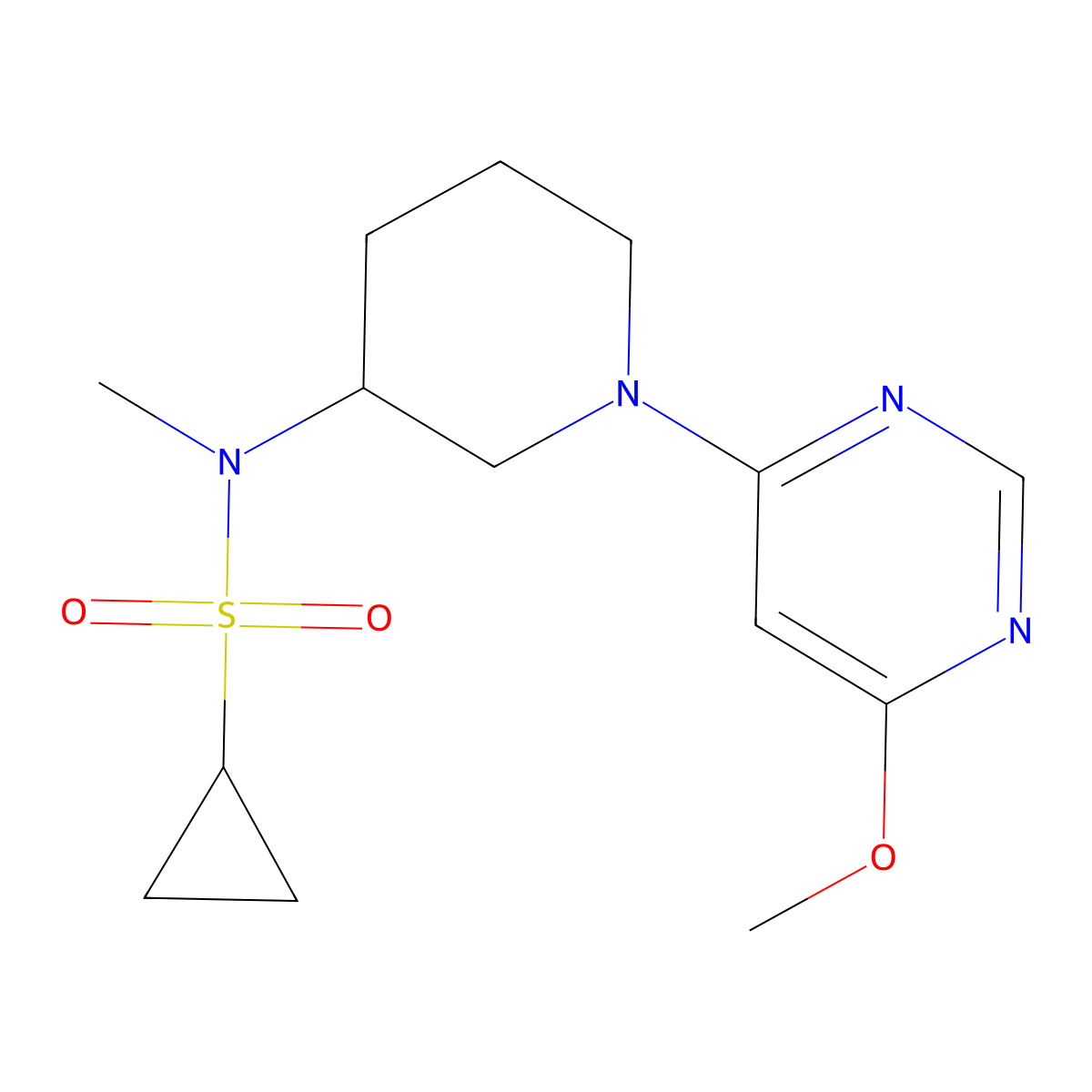N-[1-(6-methoxypyrimidin-4-yl)piperidin-3-yl]-N-methylcyclopropanesulfonamide molecular structure, CAS 2742005-92-9